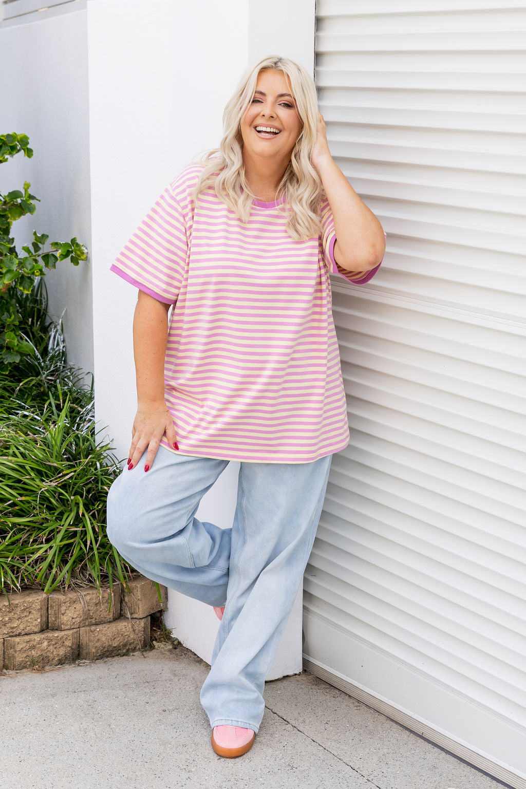 Striped Tee in Pink/Yellow