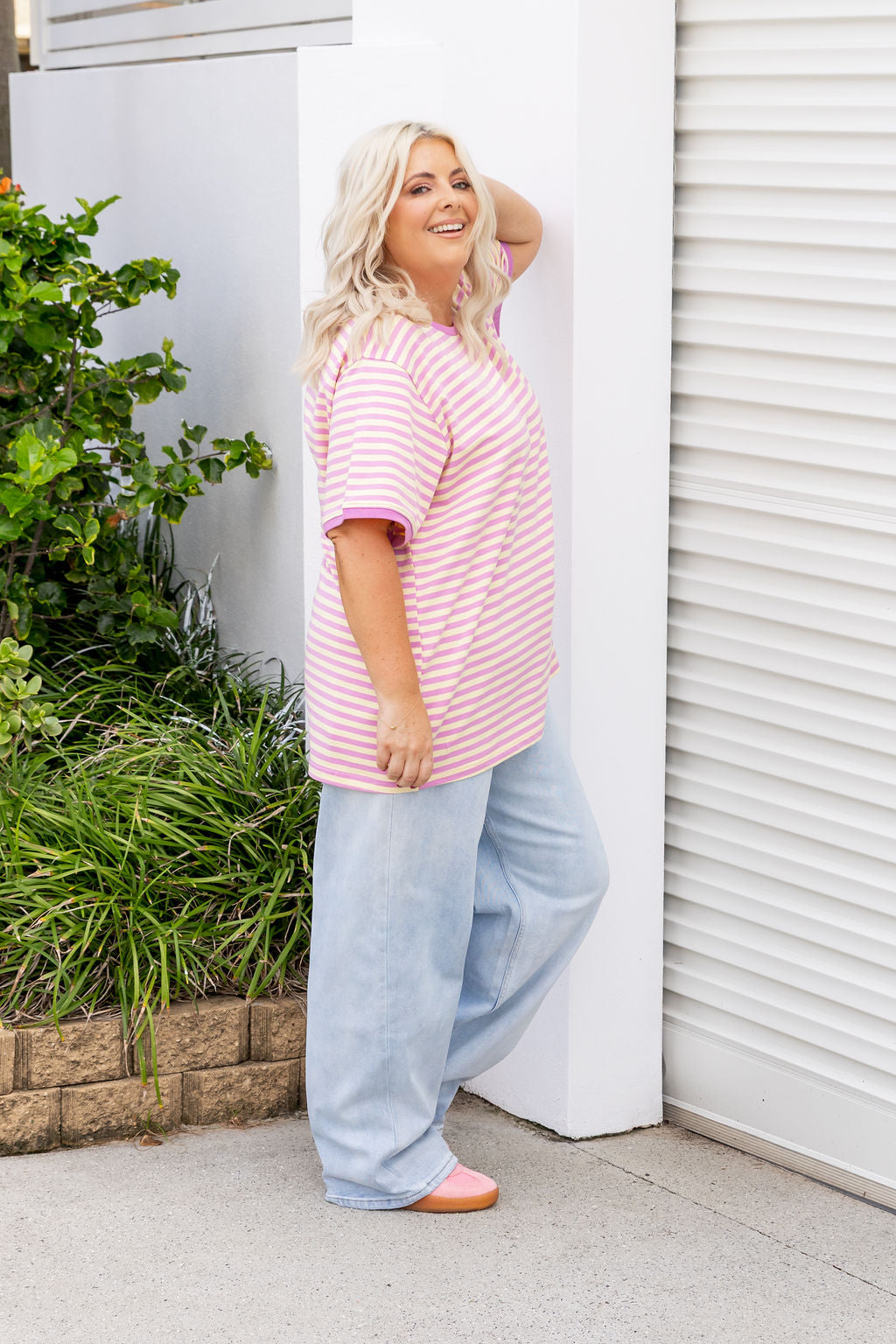Striped Tee in Pink/Yellow