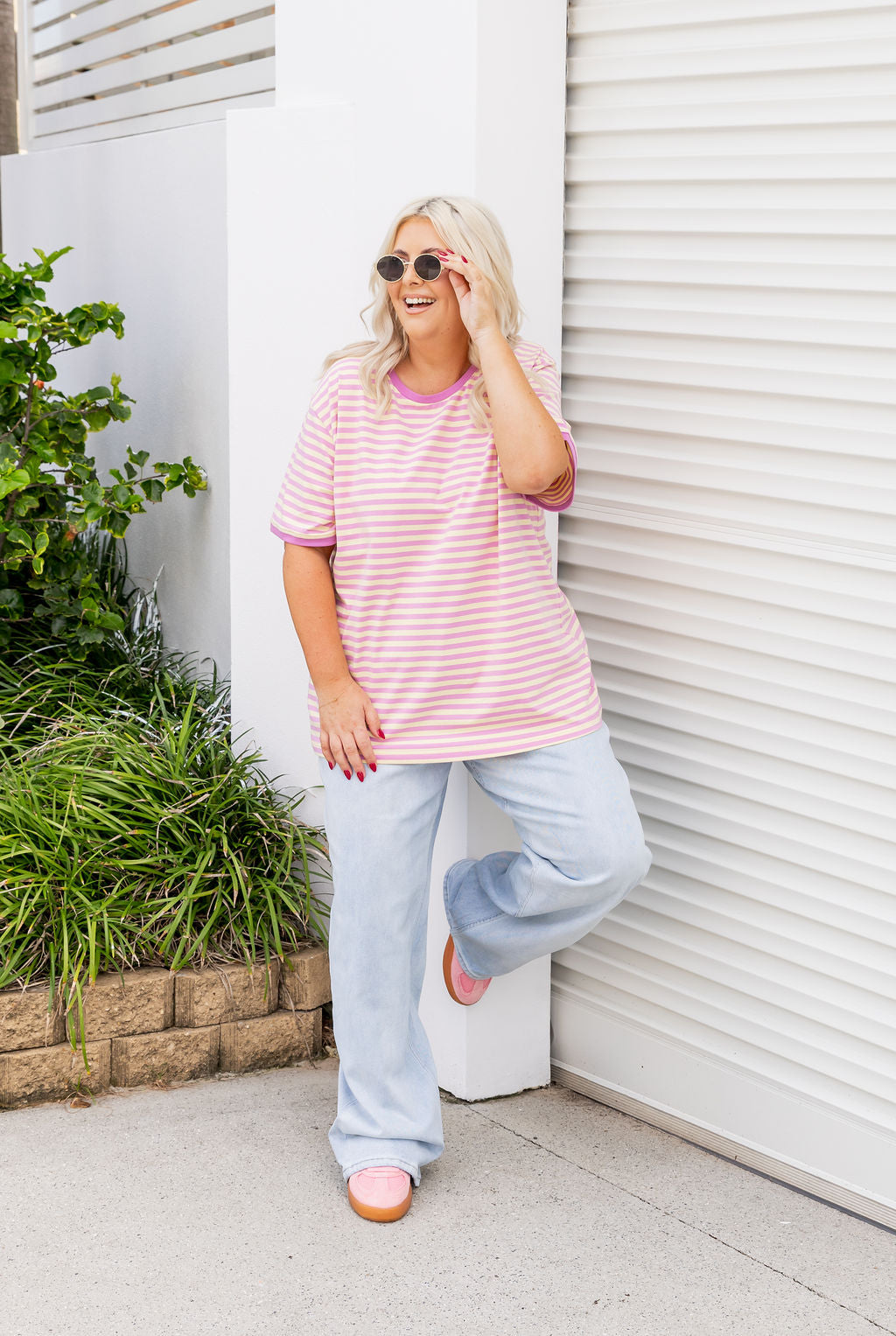 Striped Tee in Pink/Yellow