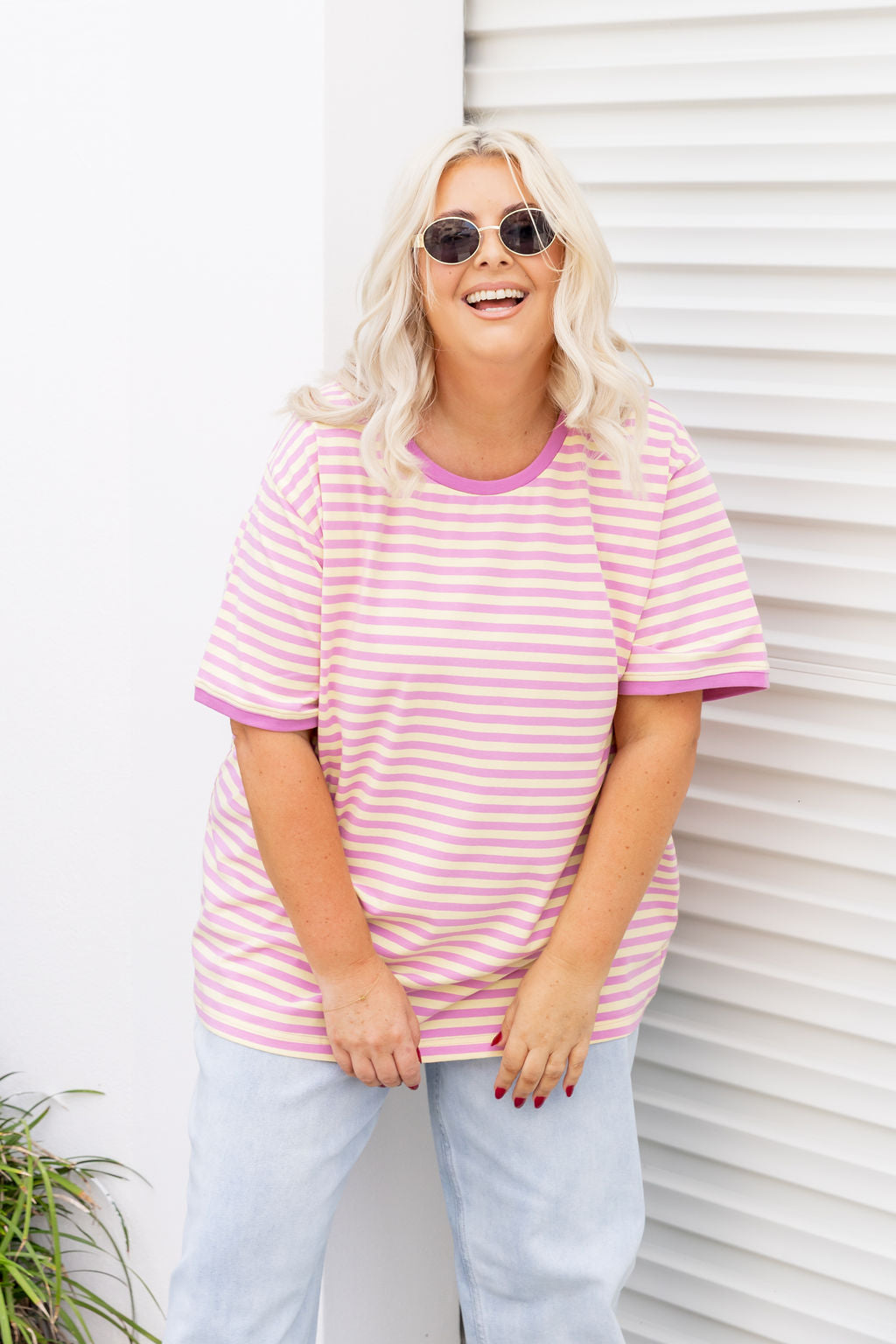 Striped Tee in Pink/Yellow