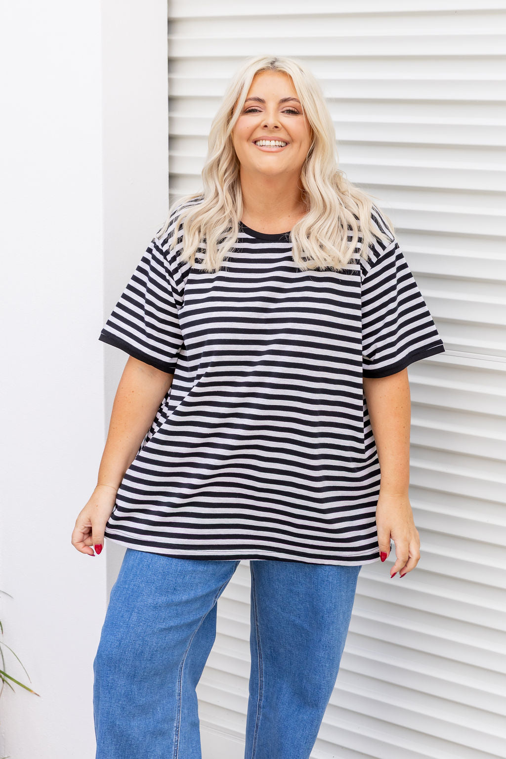 Striped Tee in Black/Grey Marl