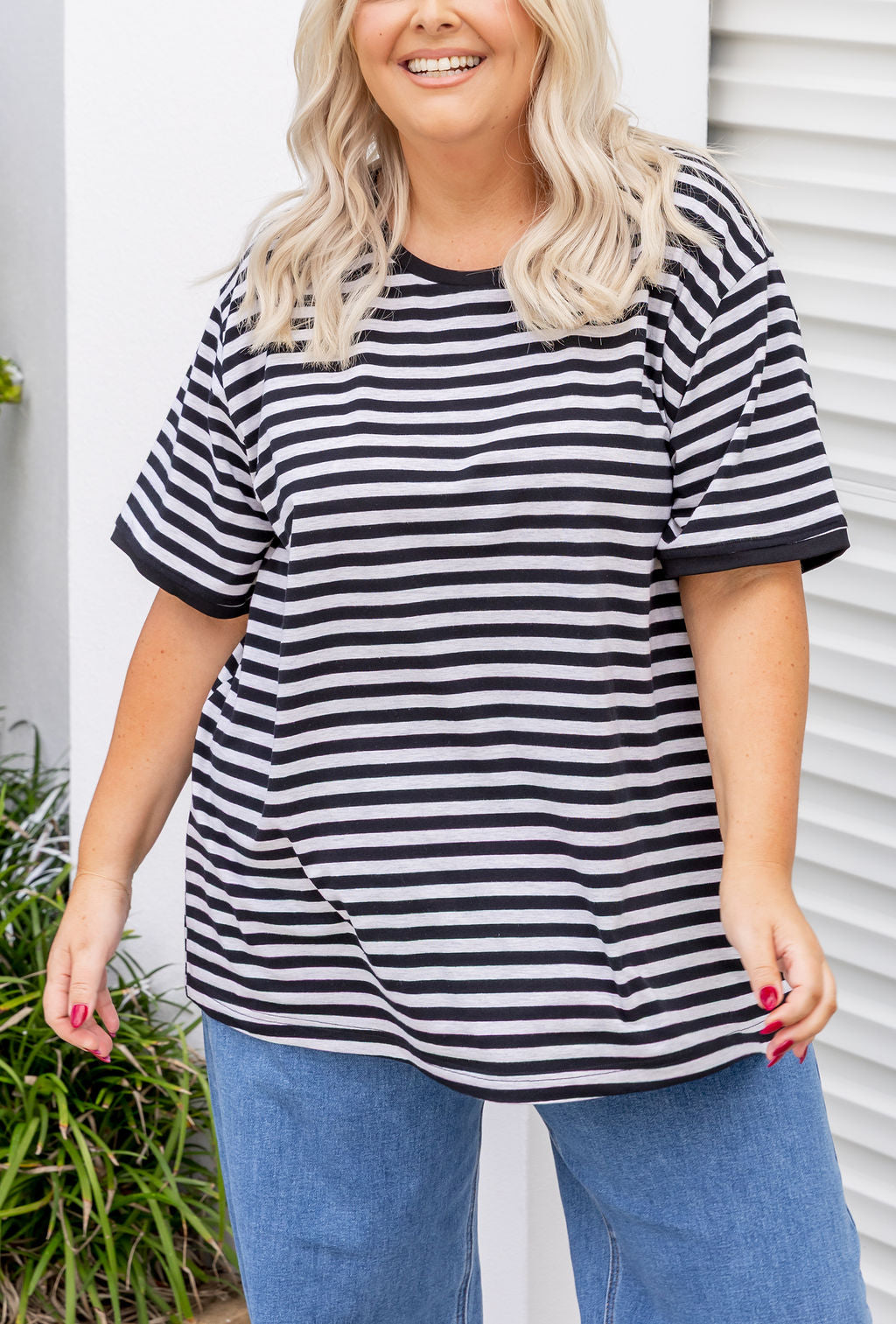 Striped Tee in Black/Grey Marl