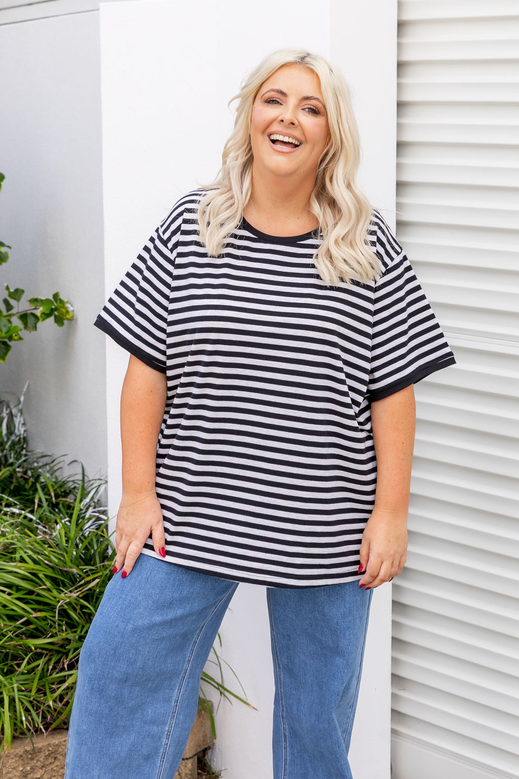 Striped Tee in Black/Grey Marl