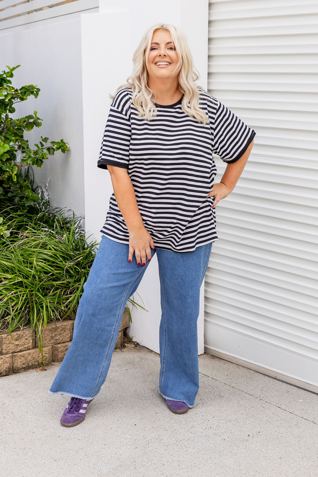 Striped Tee in Black/Grey Marl