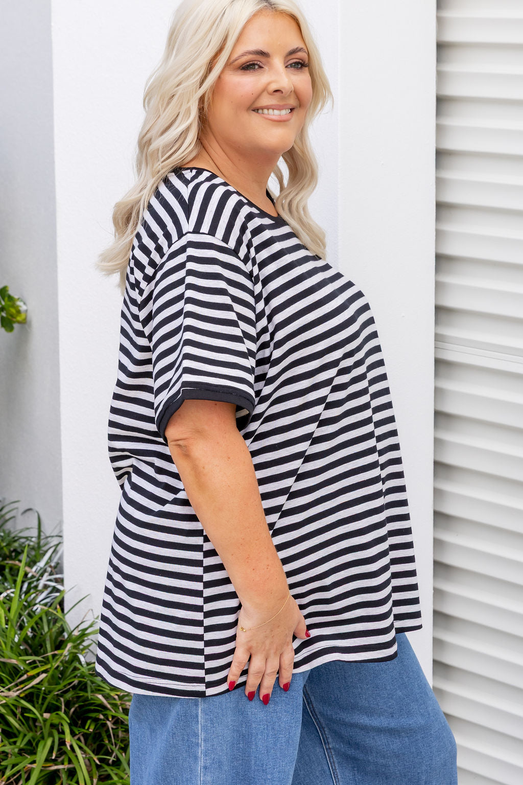 Striped Tee in Black/Grey Marl