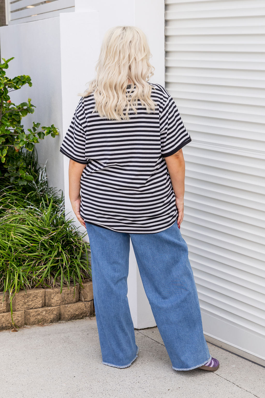 Striped Tee in Black/Grey Marl