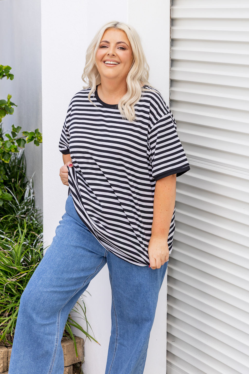 Striped Tee in Black/Grey Marl