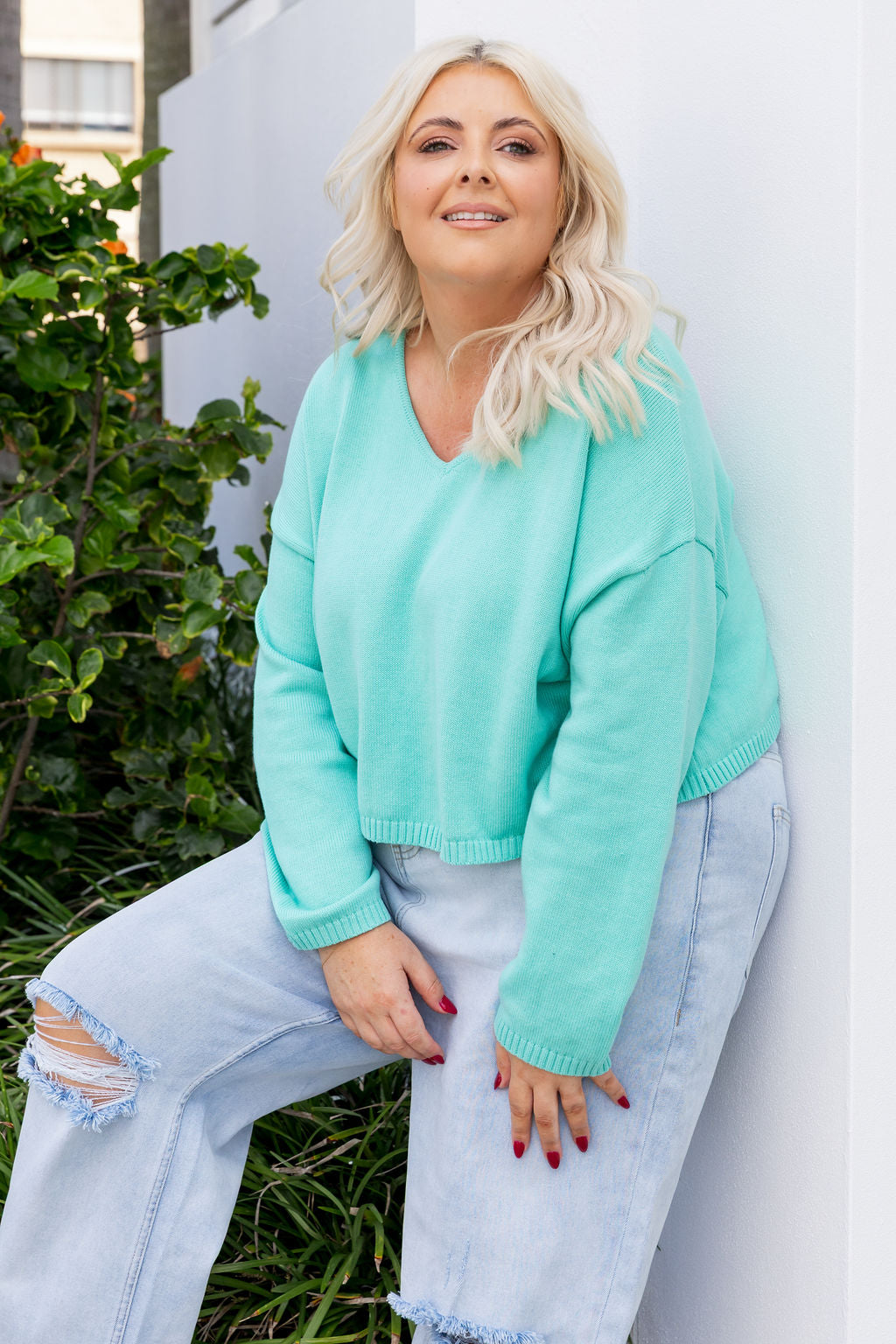 Blakely Crop Knit in Aqua