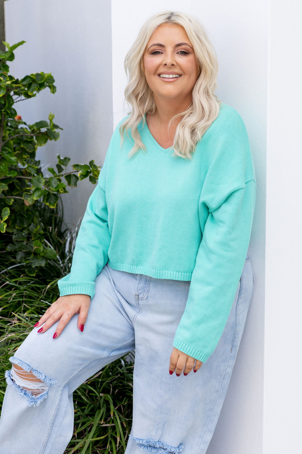 Blakely Crop Knit in Aqua