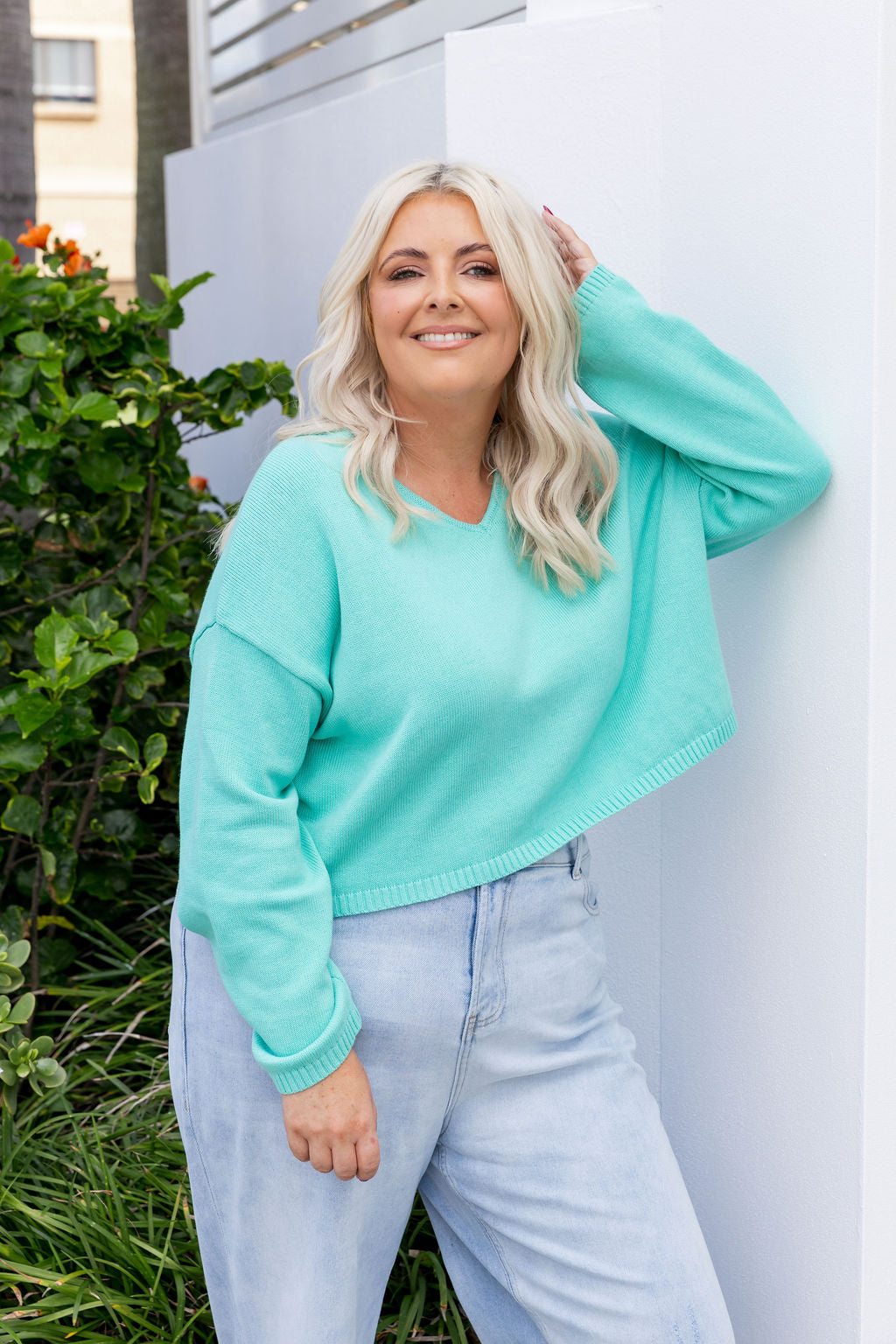 Blakely Crop Knit in Aqua