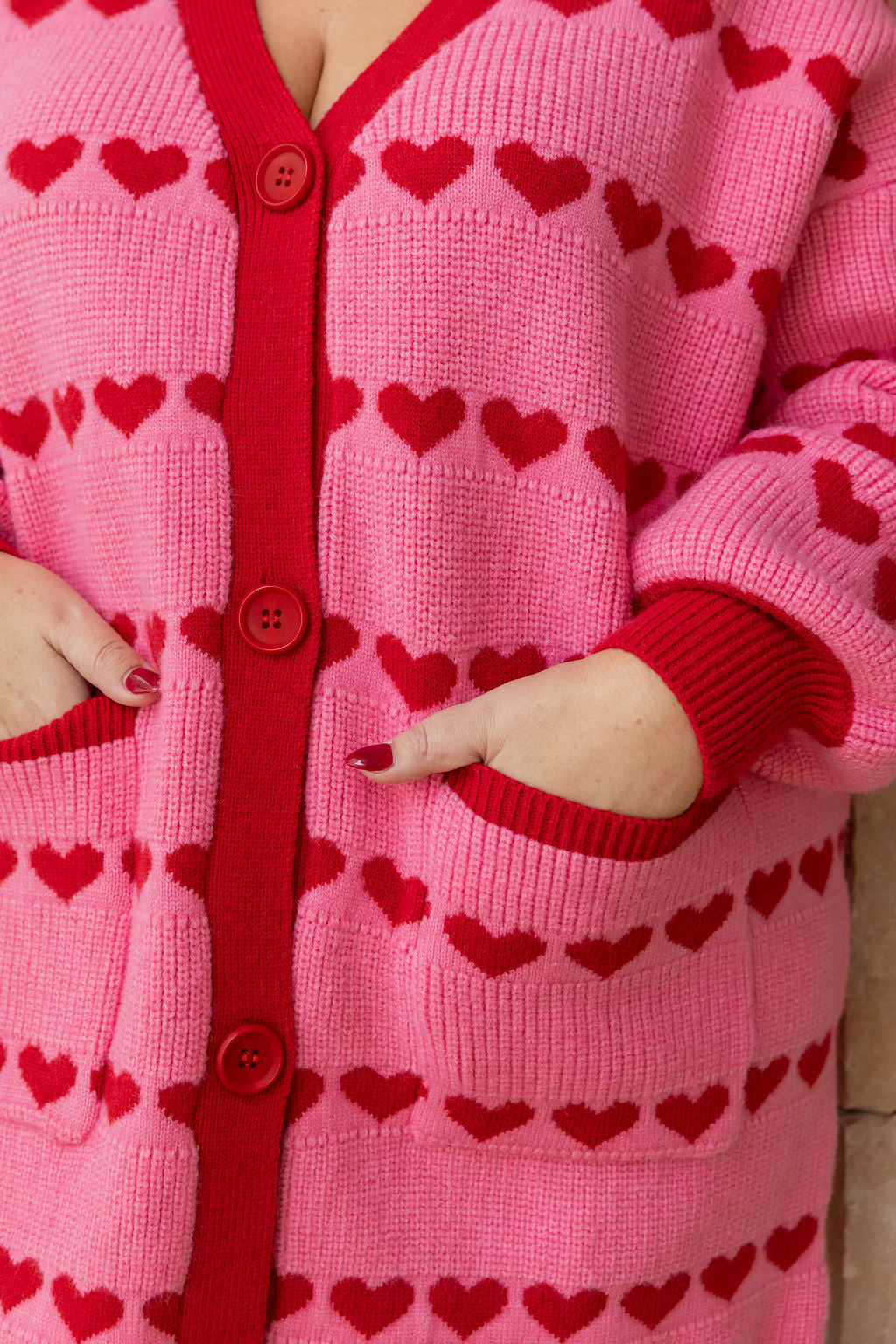 Devon Knit Cardi in Pink/Red Hearts
