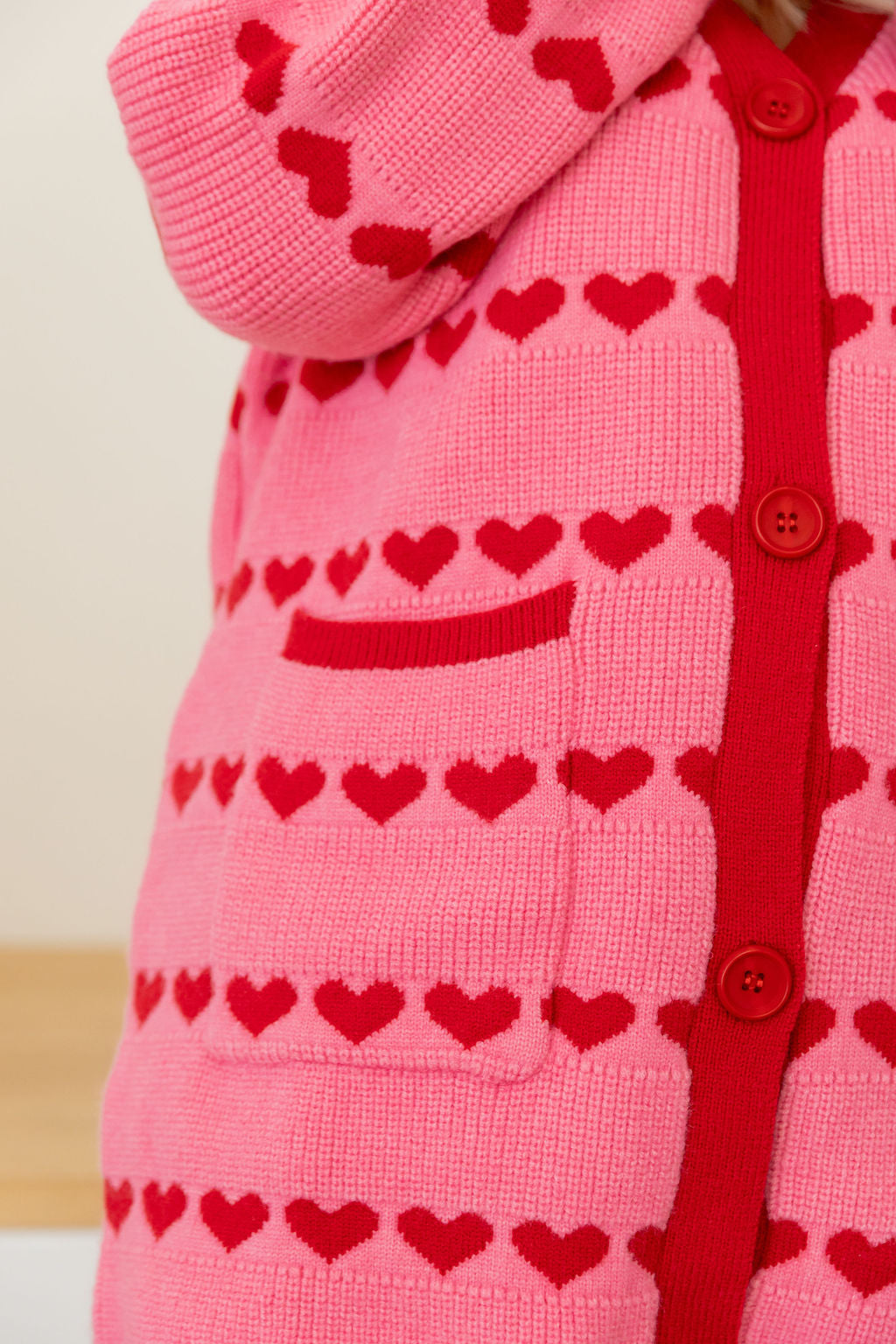 Devon Knit Cardi in Pink/Red Hearts