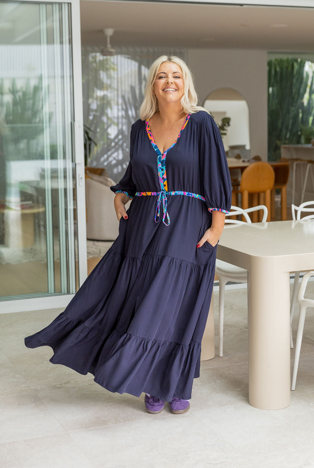 Billie Contrast Dress in Navy/Remix by Kasey Rainbow