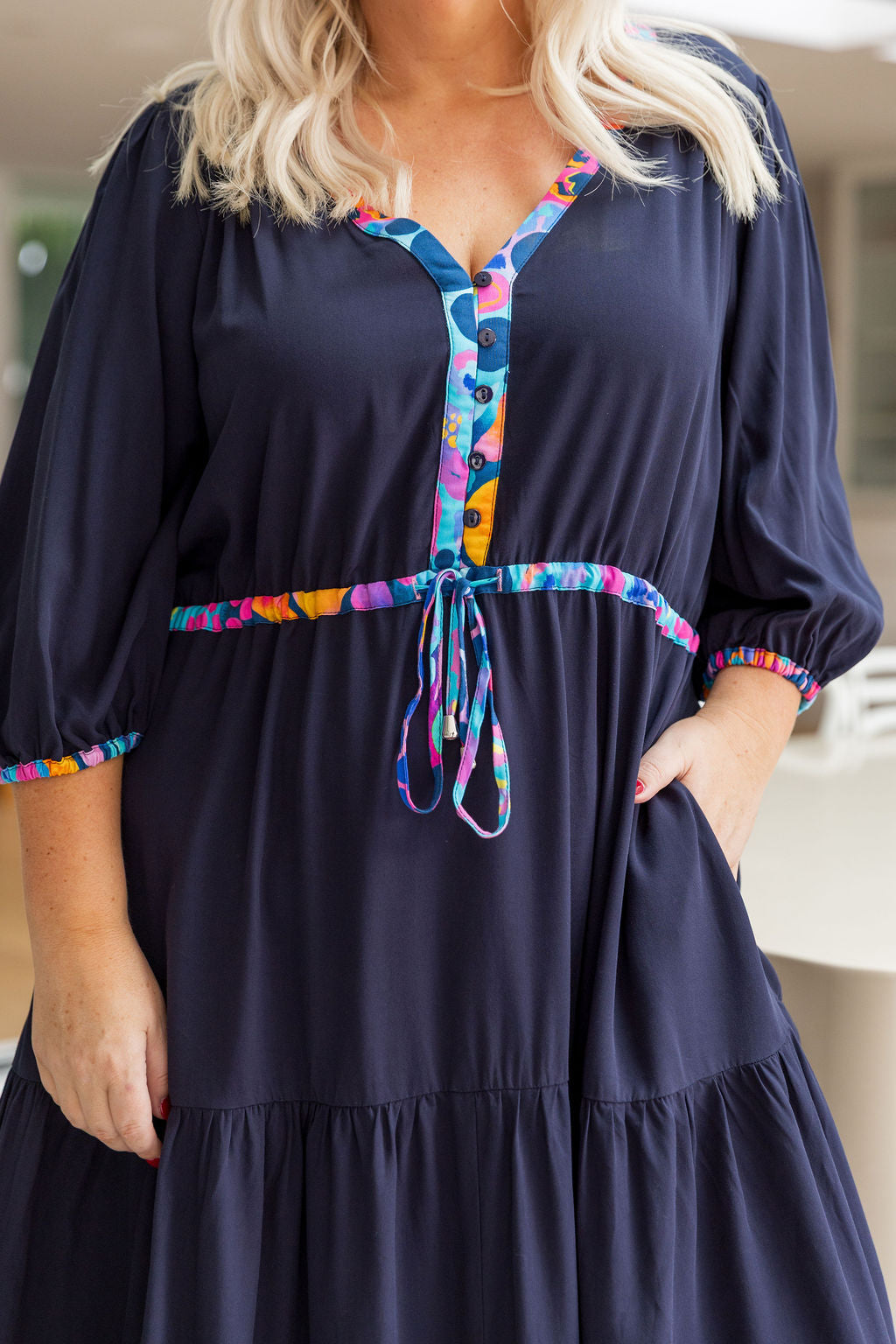Billie Contrast Dress in Navy/Remix by Kasey Rainbow