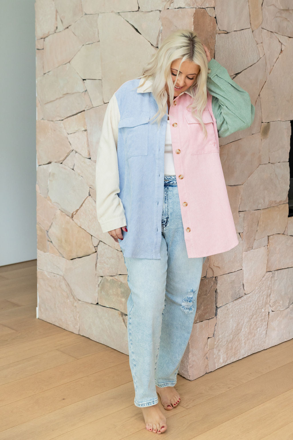 Elsia Cord Shacket in Pastel Mix