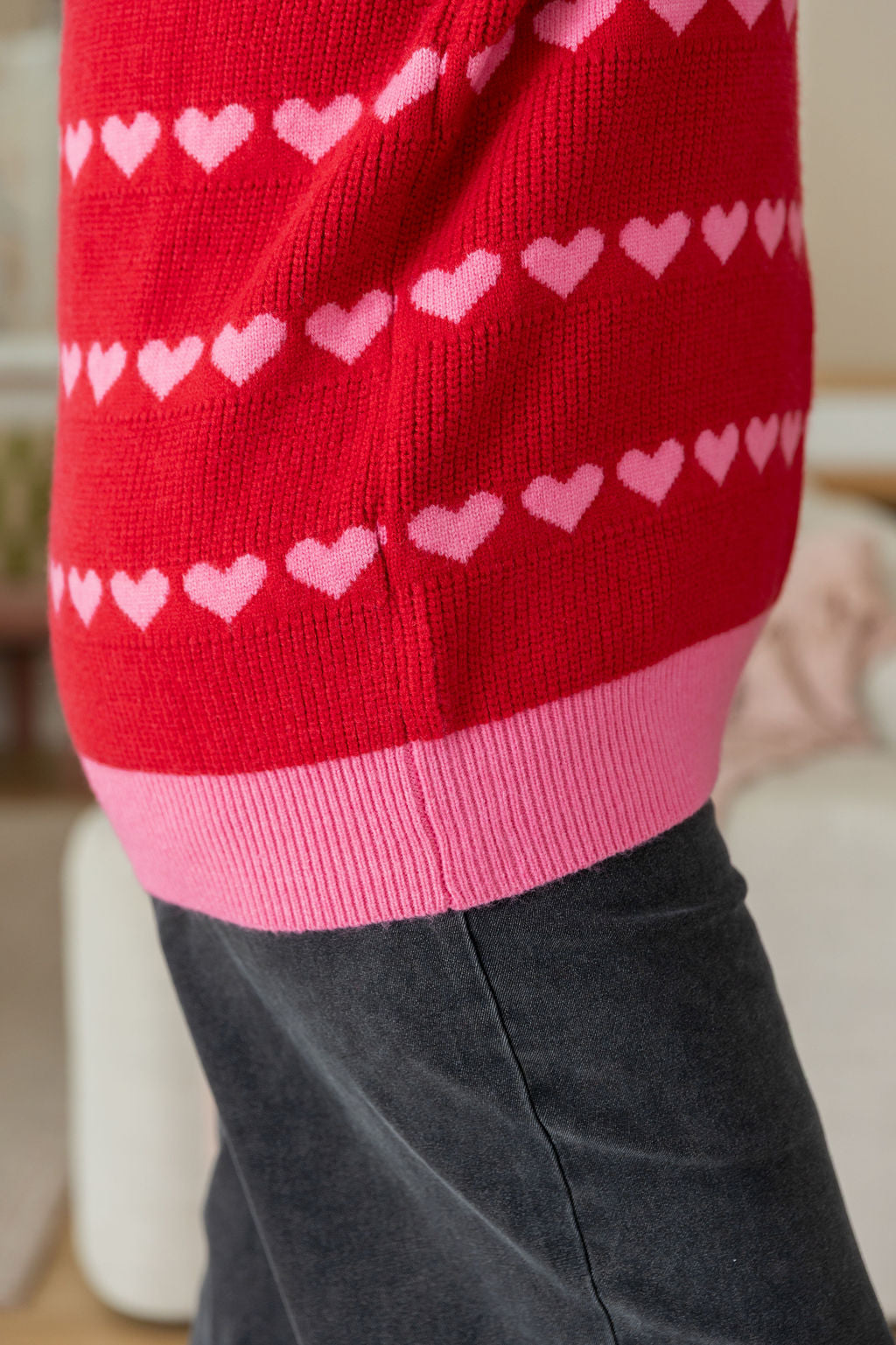 Sienna Knit Sweater in Red/Pink Hearts