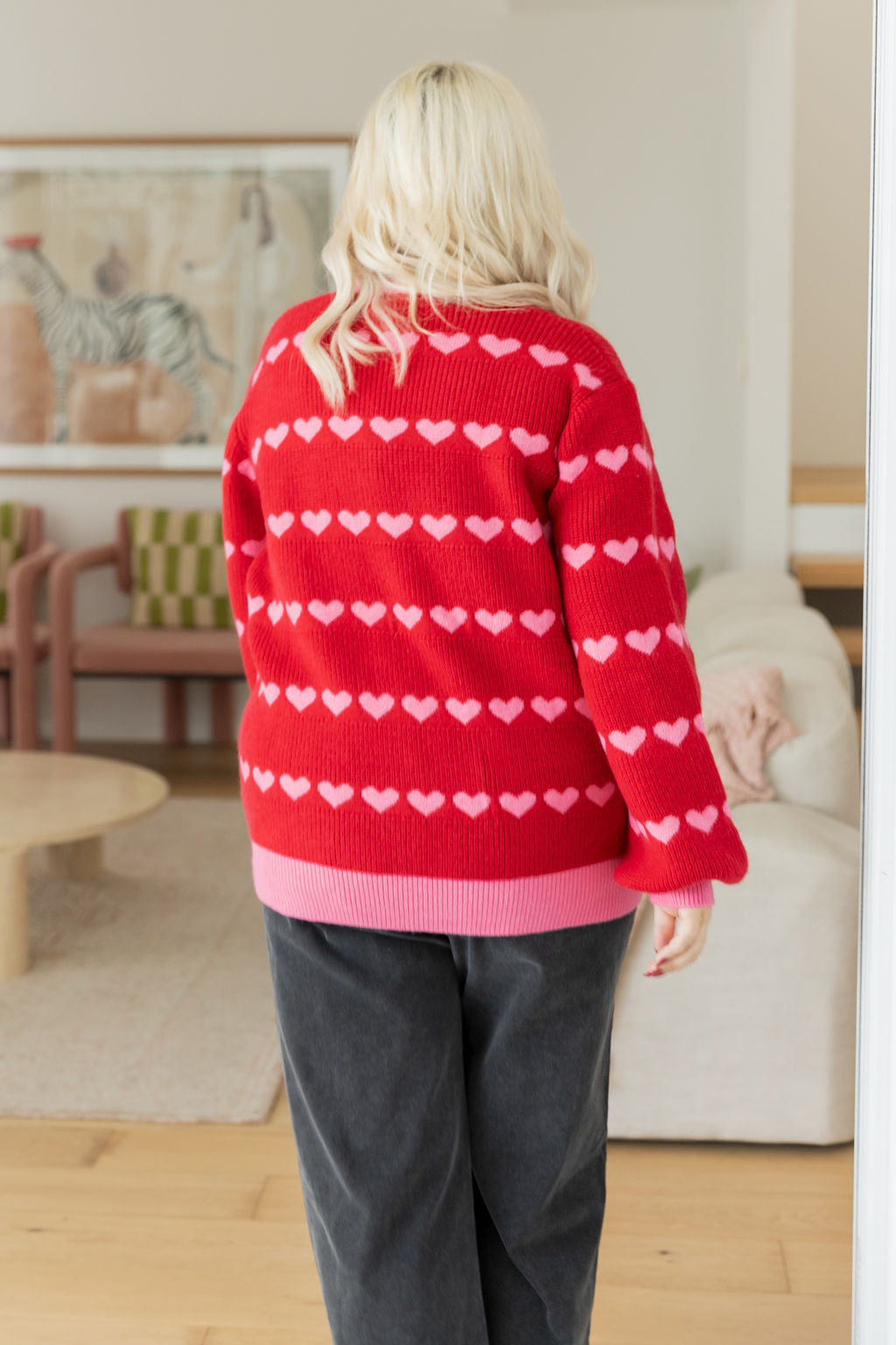 Sienna Knit Sweater in Red/Pink Hearts