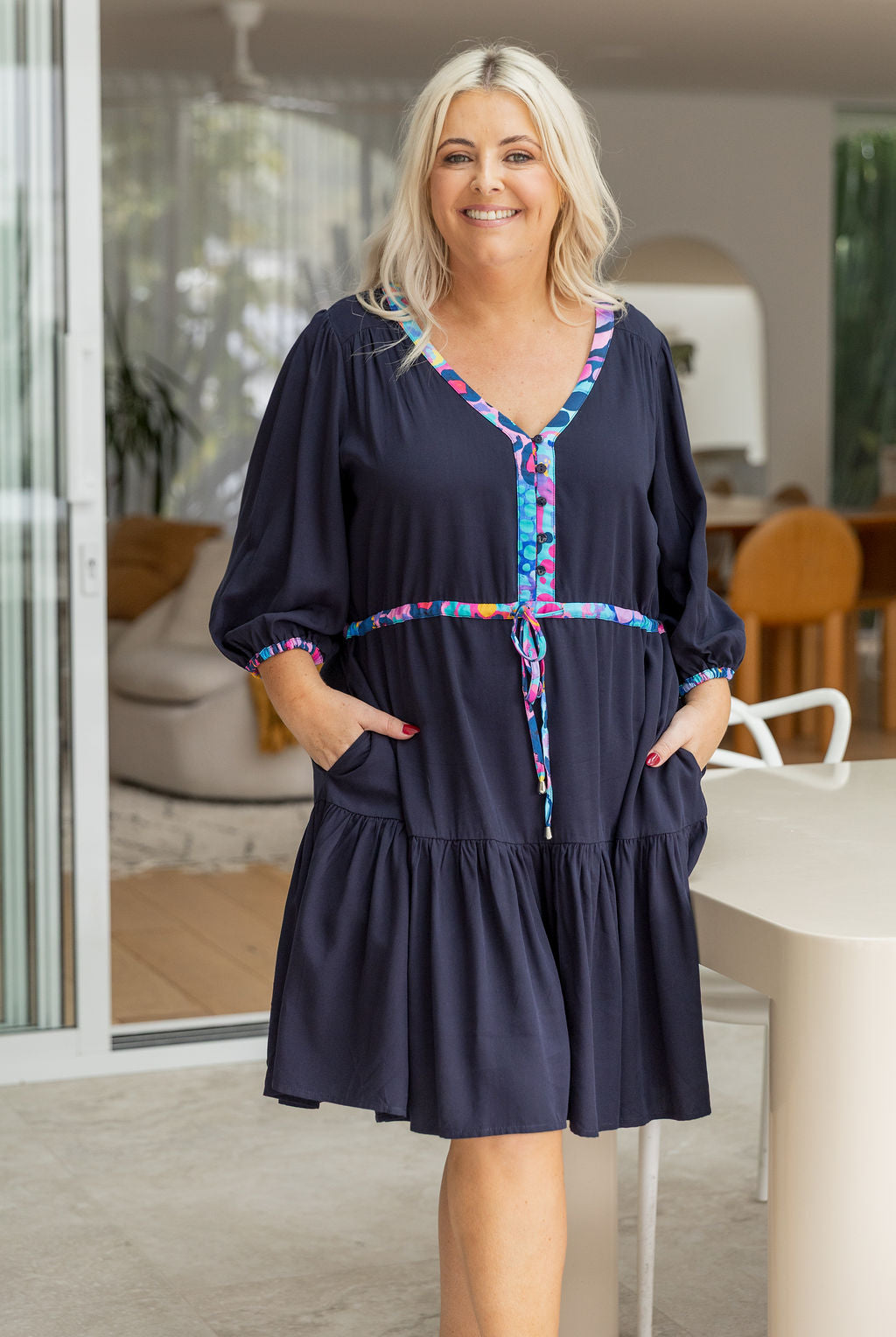 Ziggy Contrast Dress in Navy/Remix by Kasey Rainbow