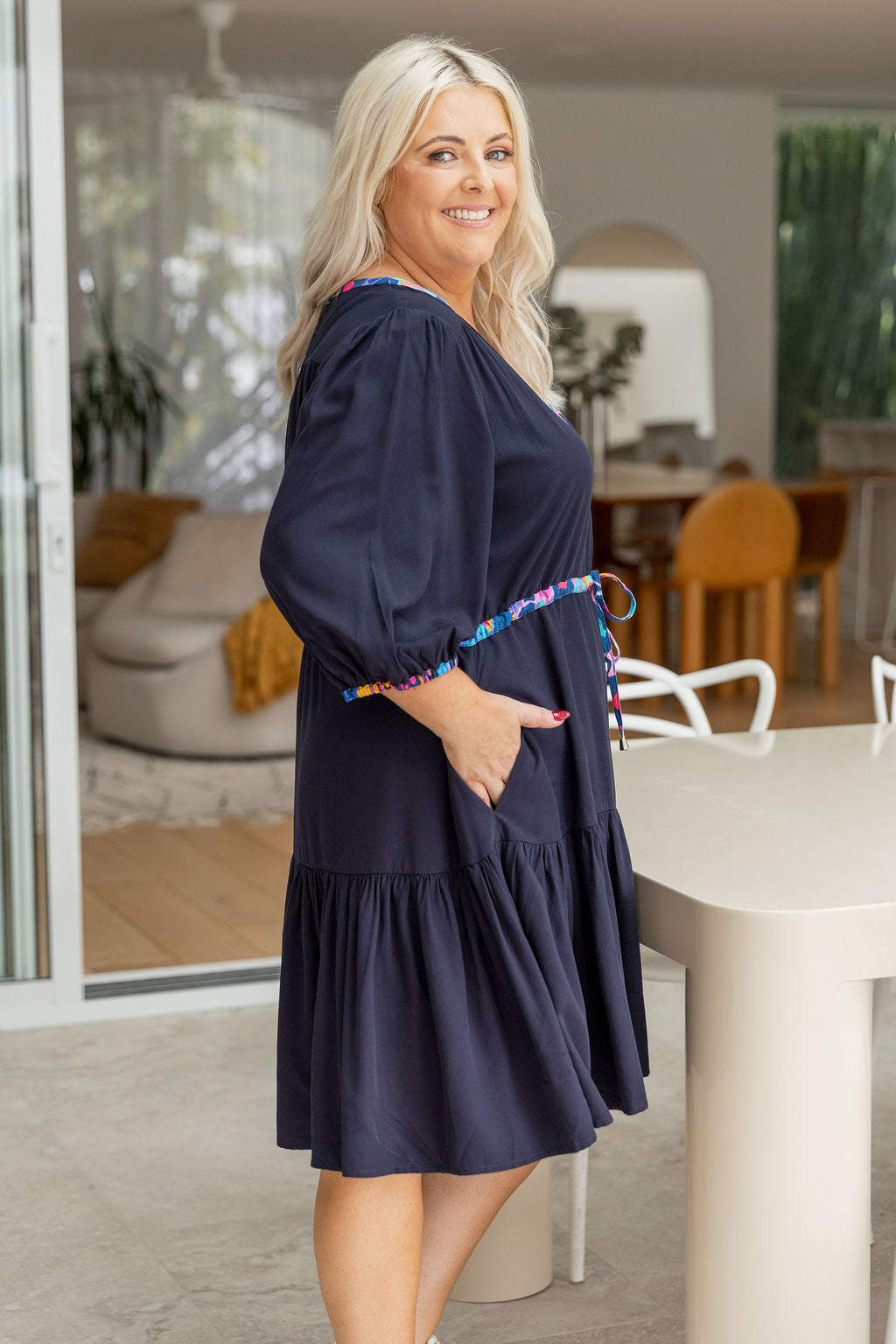 Ziggy Contrast Dress in Navy/Remix by Kasey Rainbow