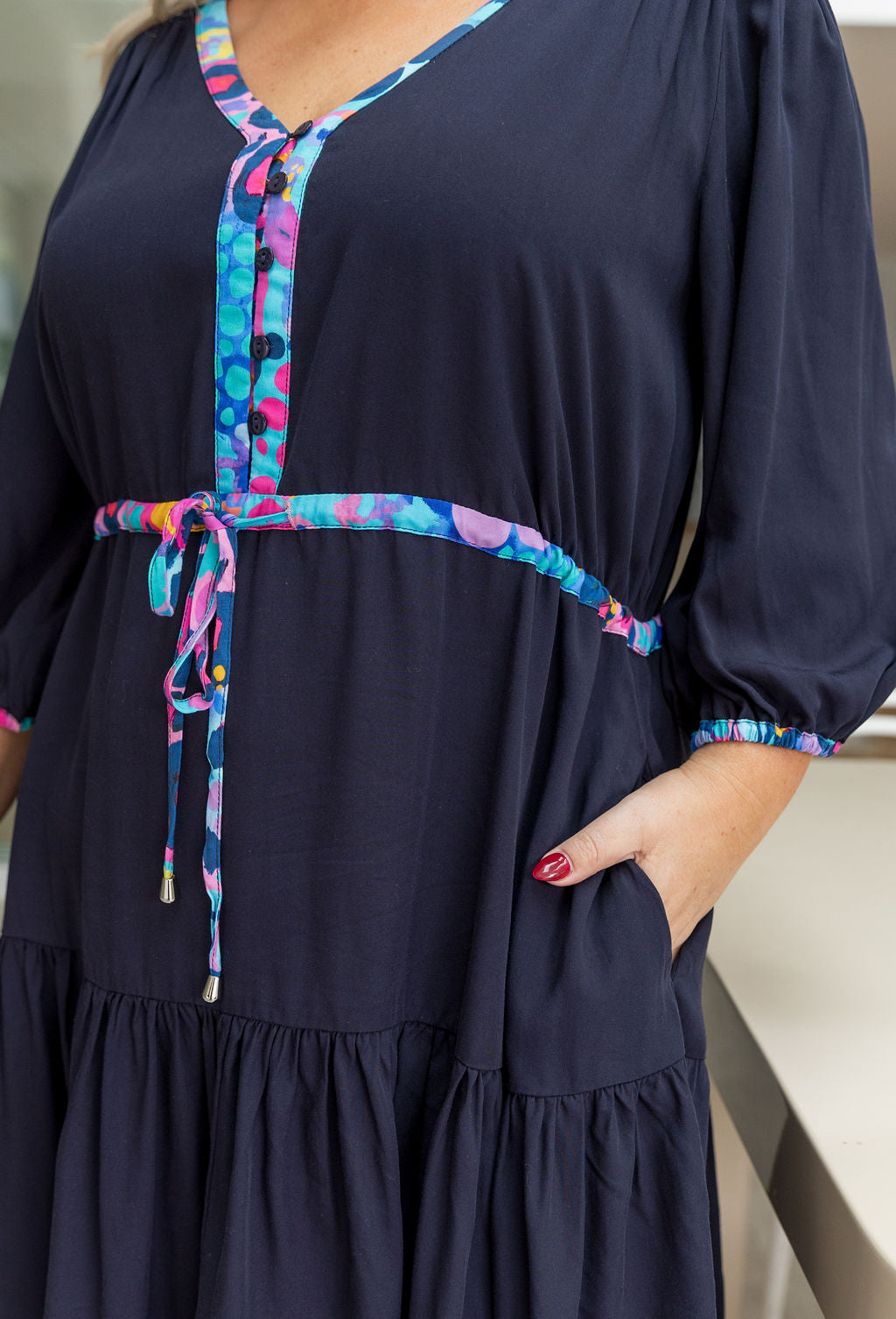 Ziggy Contrast Dress in Navy/Remix by Kasey Rainbow