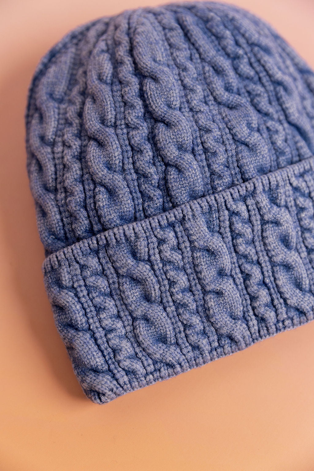 Cable Knit Beanie in Blue Acid Wash