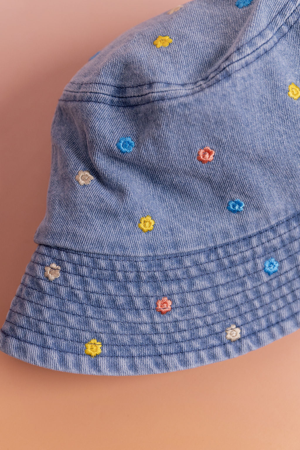 Denim Bucket Hat in Embroidered Floral