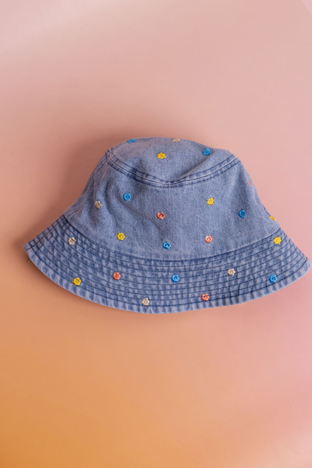 Denim Bucket Hat in Embroidered Floral