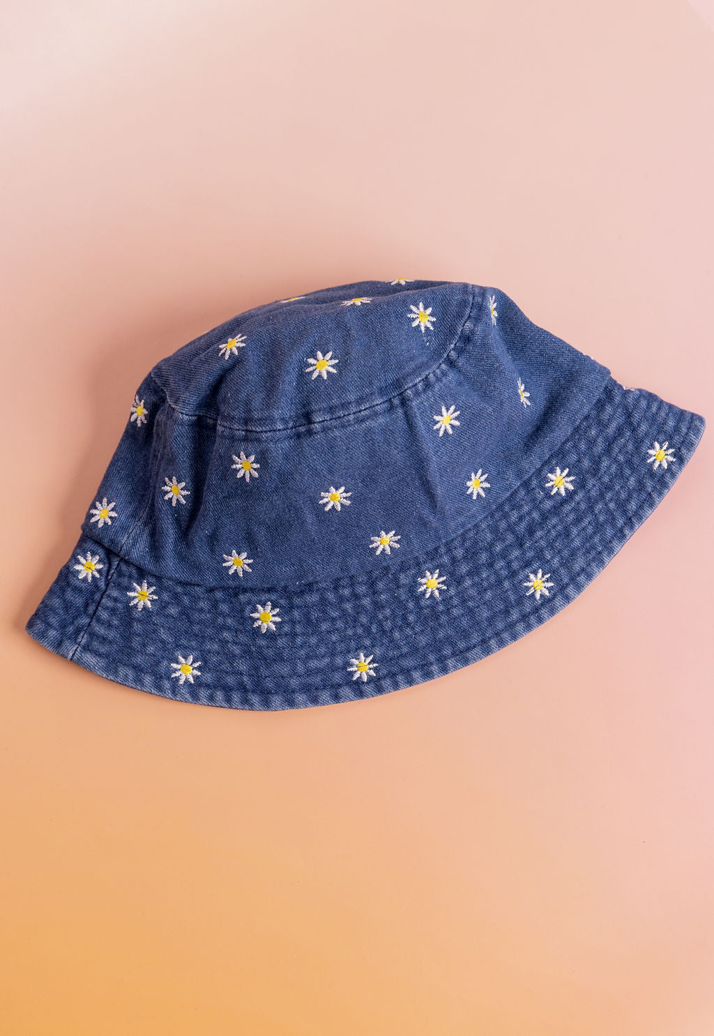 Denim Bucket Hat in Embroidered Daisies