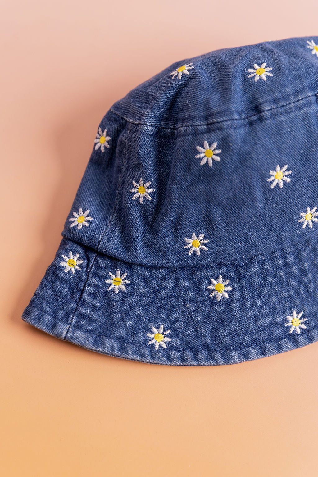 Denim Bucket Hat in Embroidered Daisies