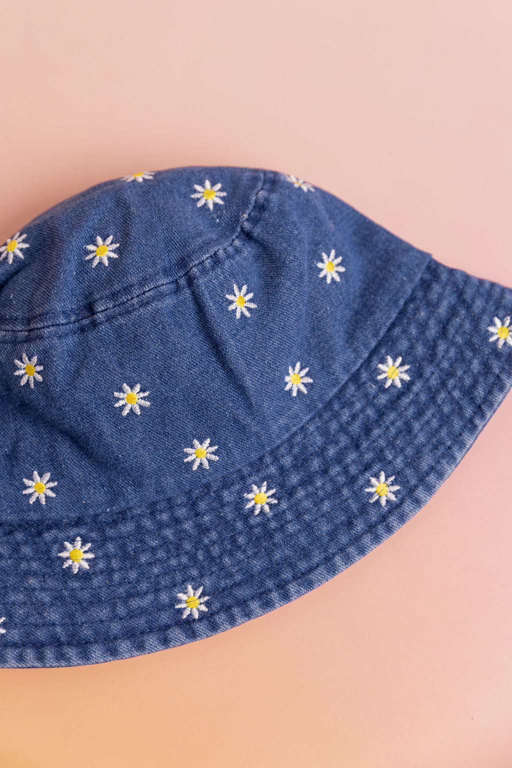 Denim Bucket Hat in Embroidered Daisies