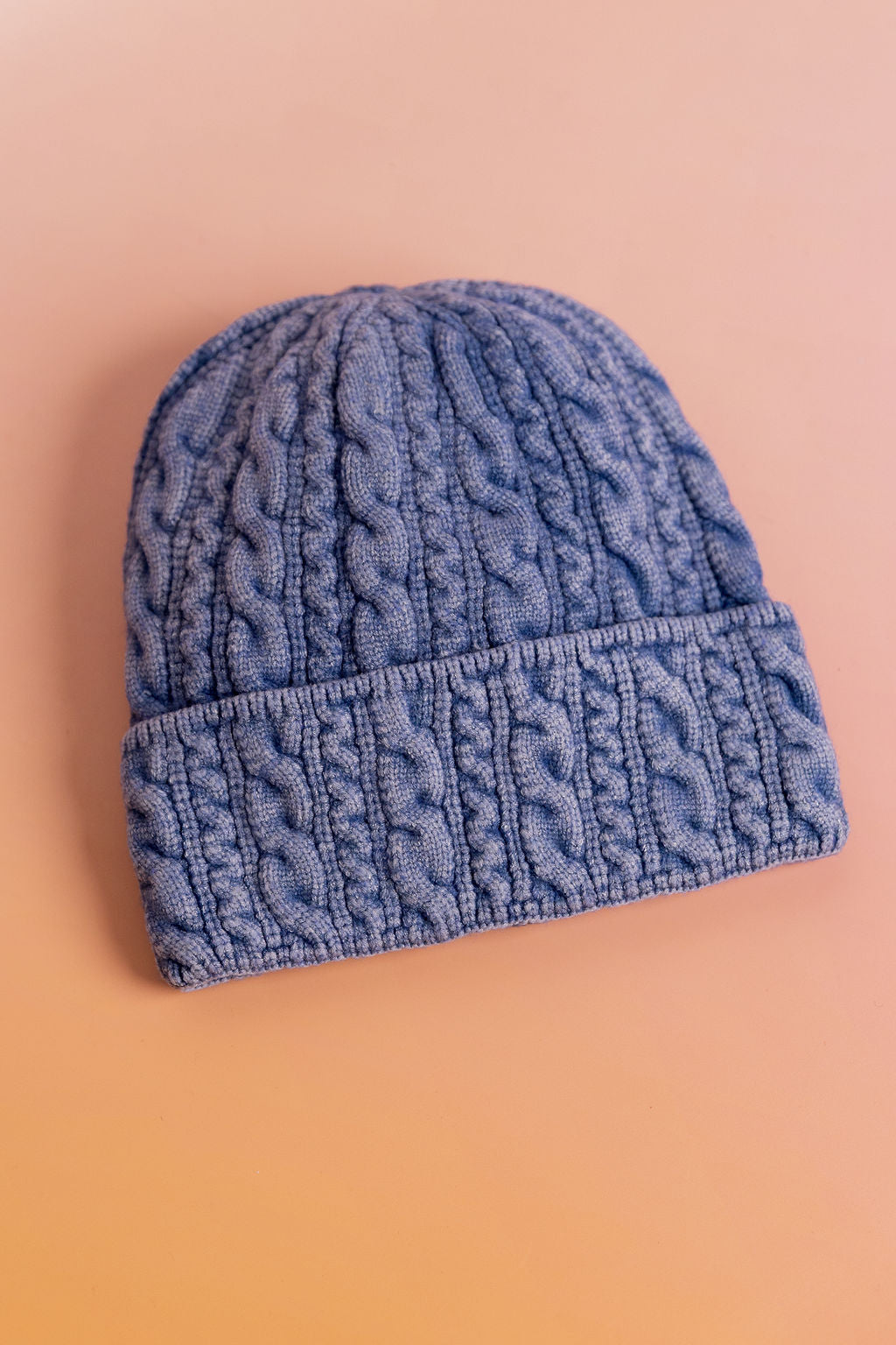 Cable Knit Beanie in Blue Acid Wash