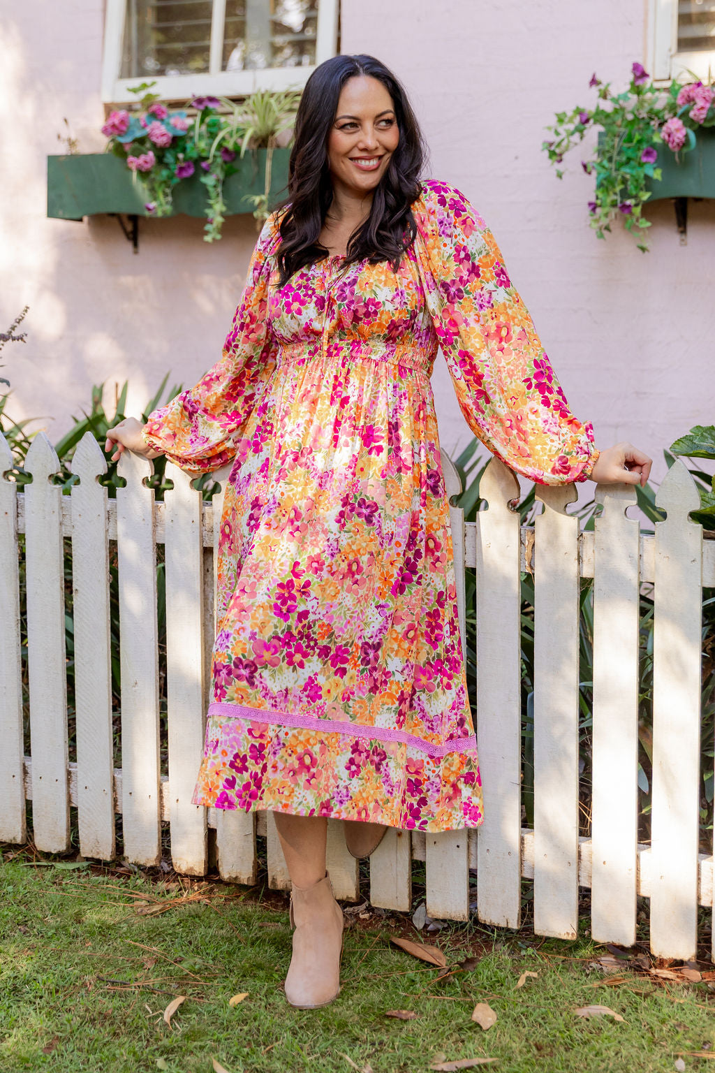 Long Sleeve Amberly Dress in Giardino Fall