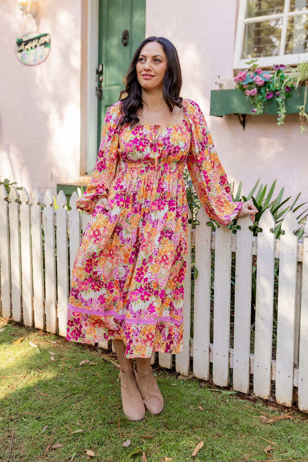 Long Sleeve Amberly Dress in Giardino Fall