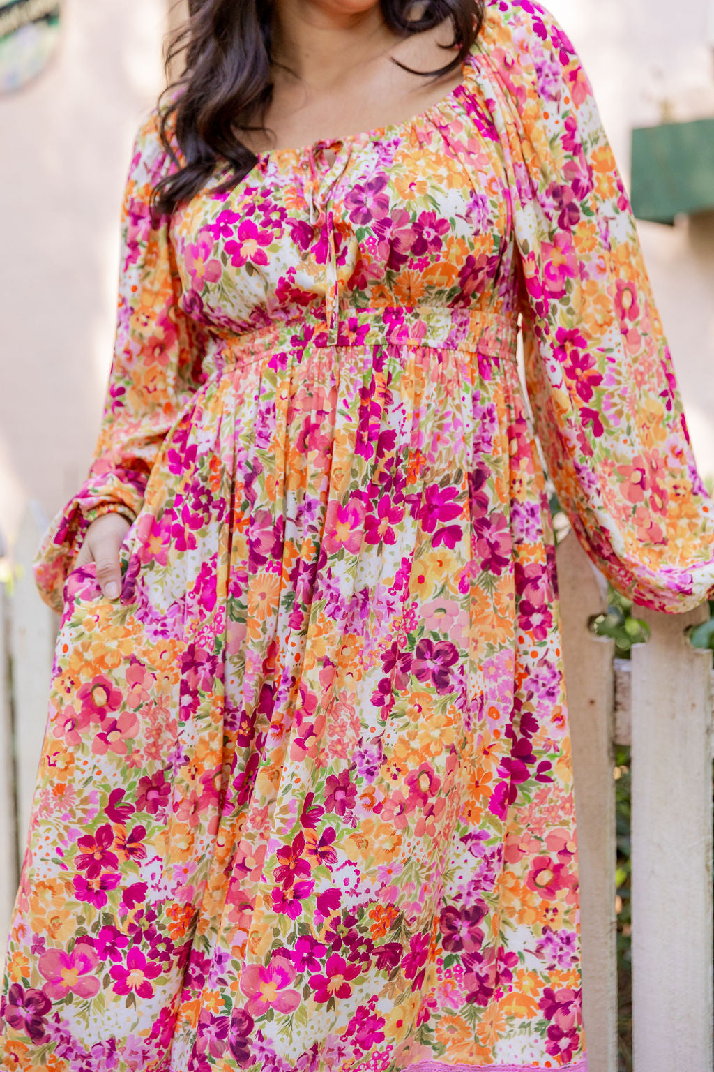 Long Sleeve Amberly Dress in Giardino Fall