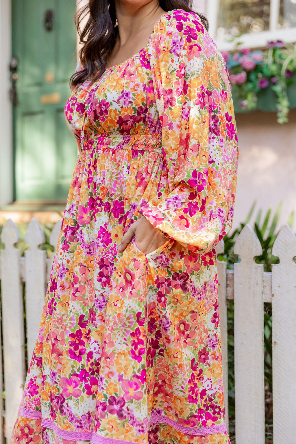 Long Sleeve Amberly Dress in Giardino Fall