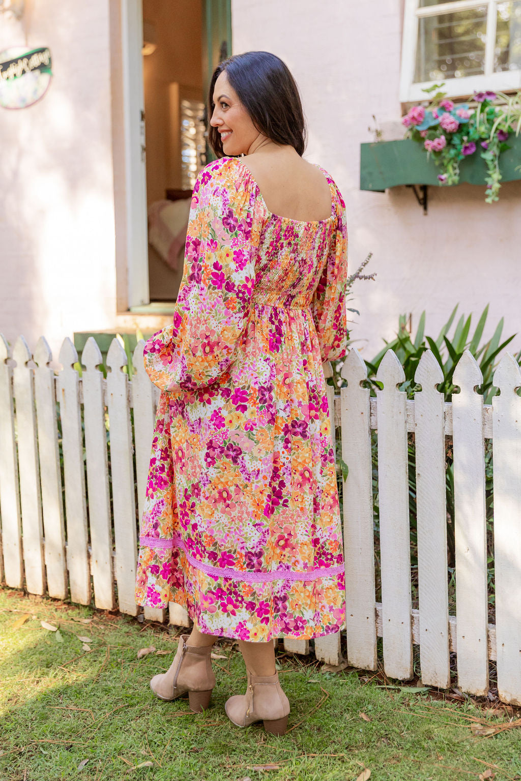 Long Sleeve Amberly Dress in Giardino Fall