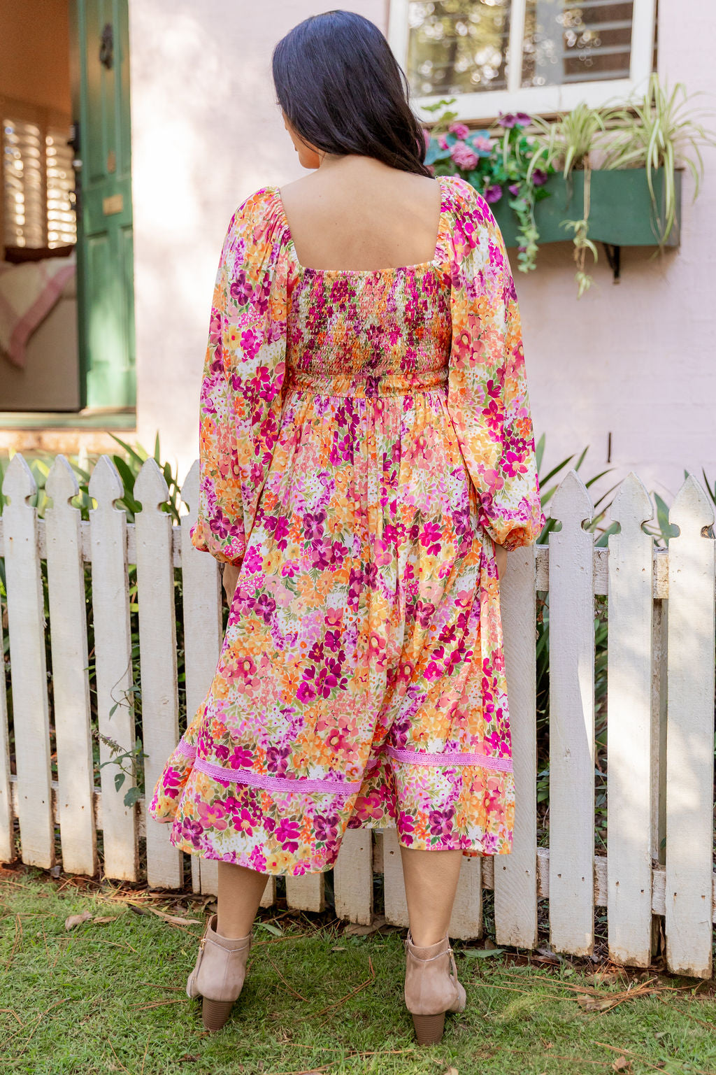 Long Sleeve Amberly Dress in Giardino Fall