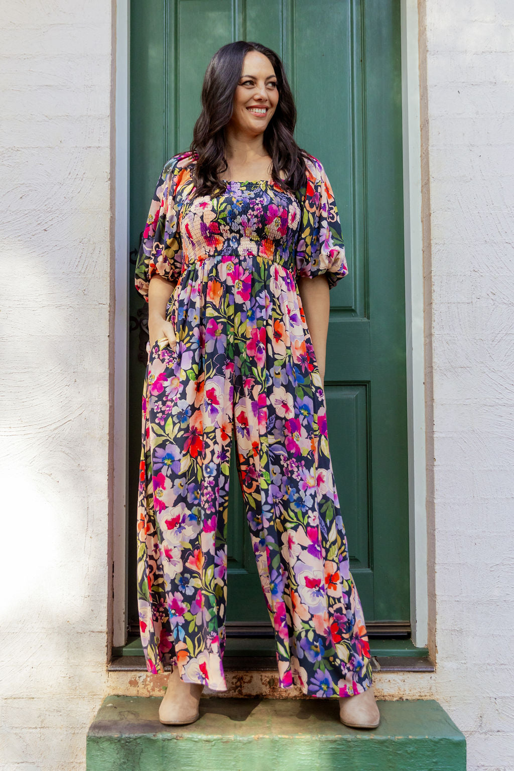 Emily 3/4 Sleeve Jumpsuit in Winter Bouquet