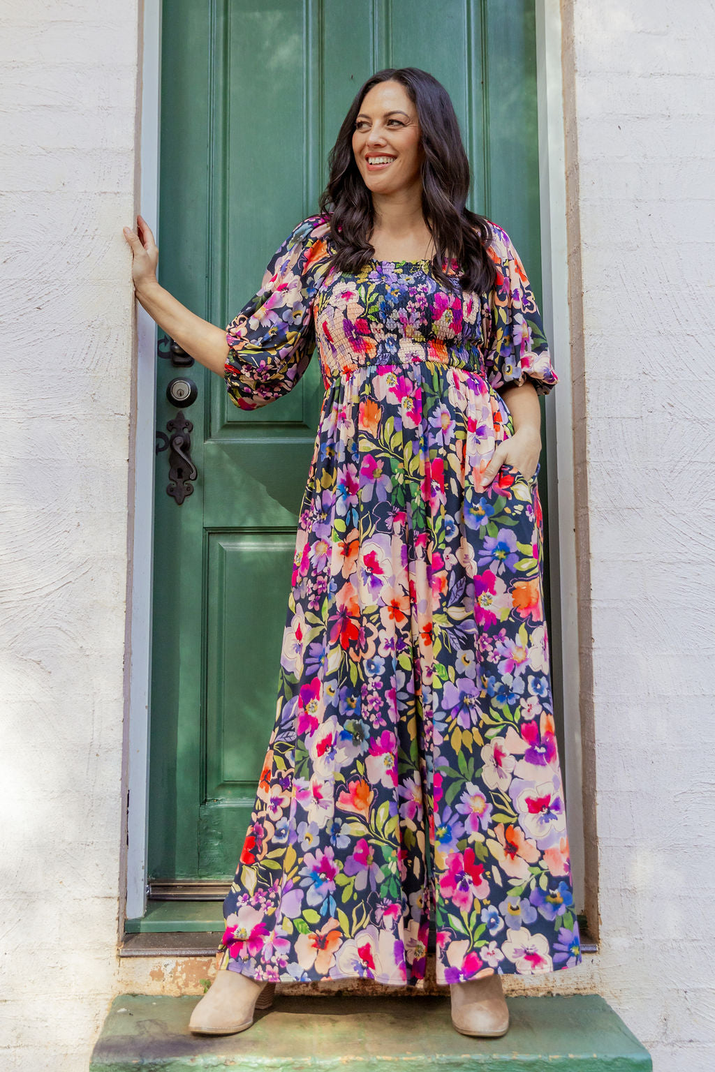 Emily 3/4 Sleeve Jumpsuit in Winter Bouquet