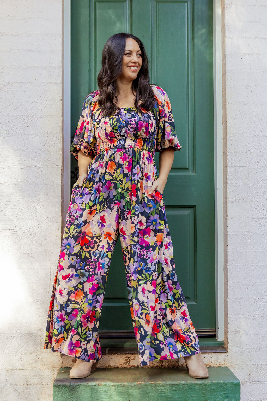 Emily 3/4 Sleeve Jumpsuit in Winter Bouquet