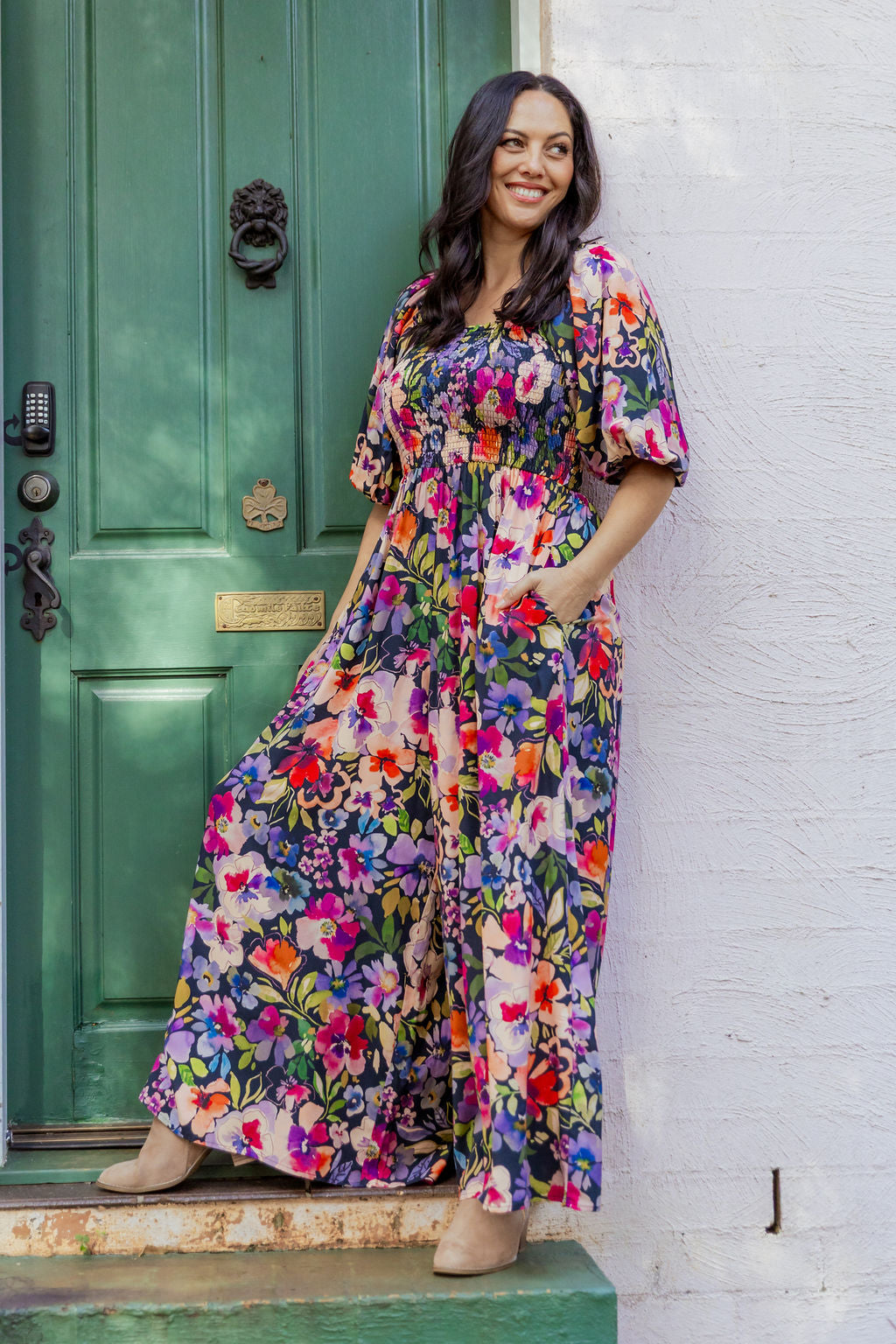 Emily 3/4 Sleeve Jumpsuit in Winter Bouquet