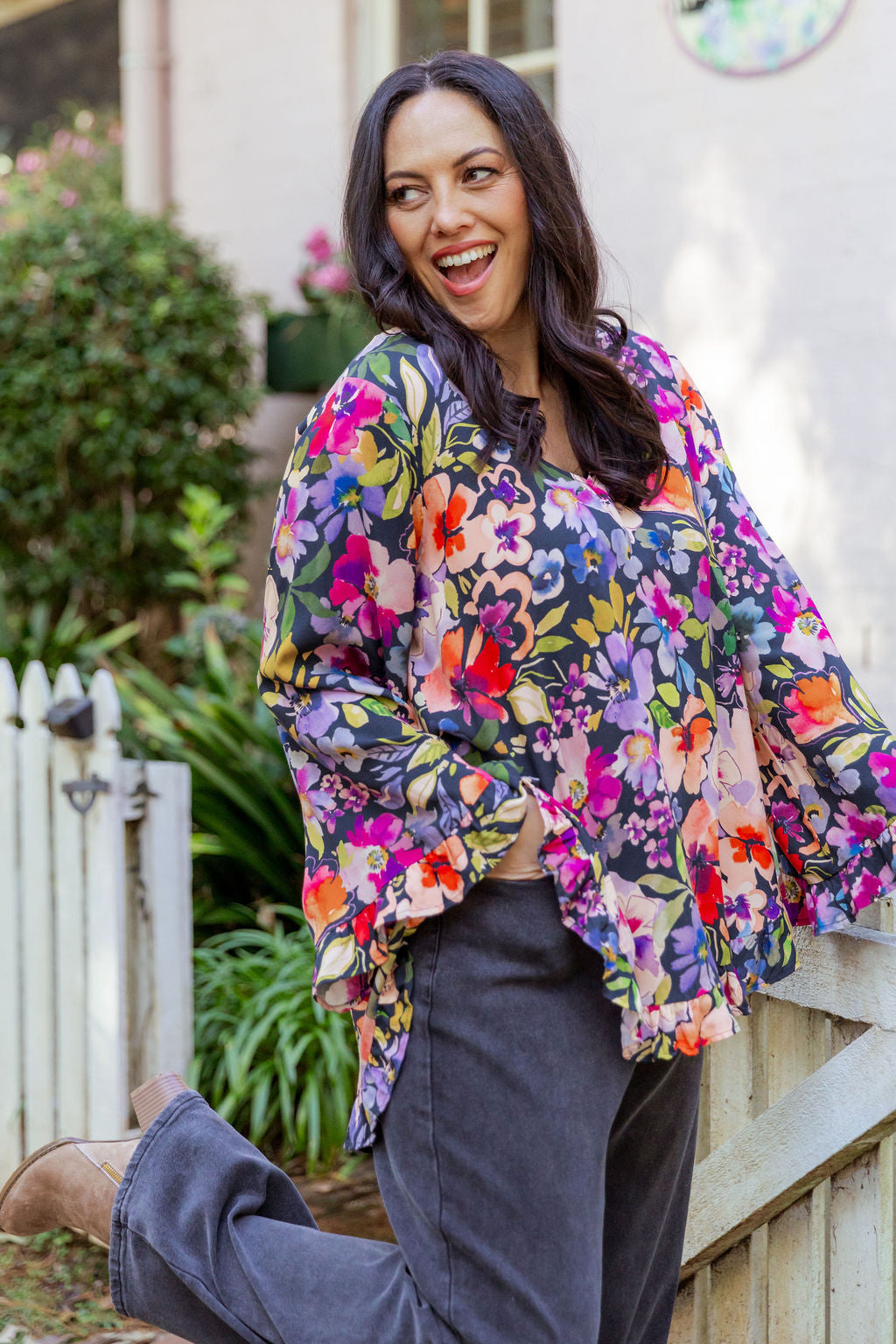 Long Sleeve Natalie Top in Winter Bouquet