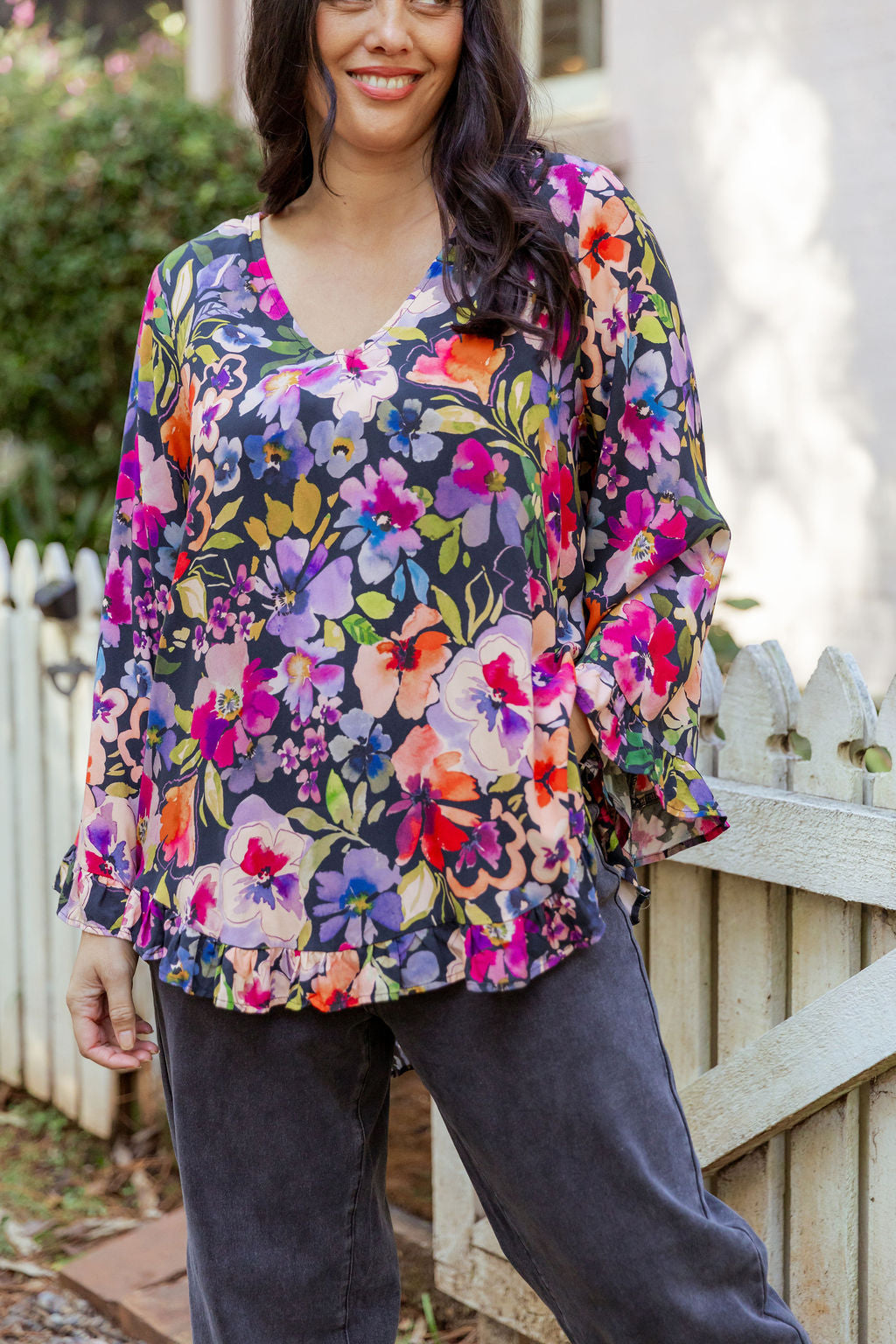 Long Sleeve Natalie Top in Winter Bouquet