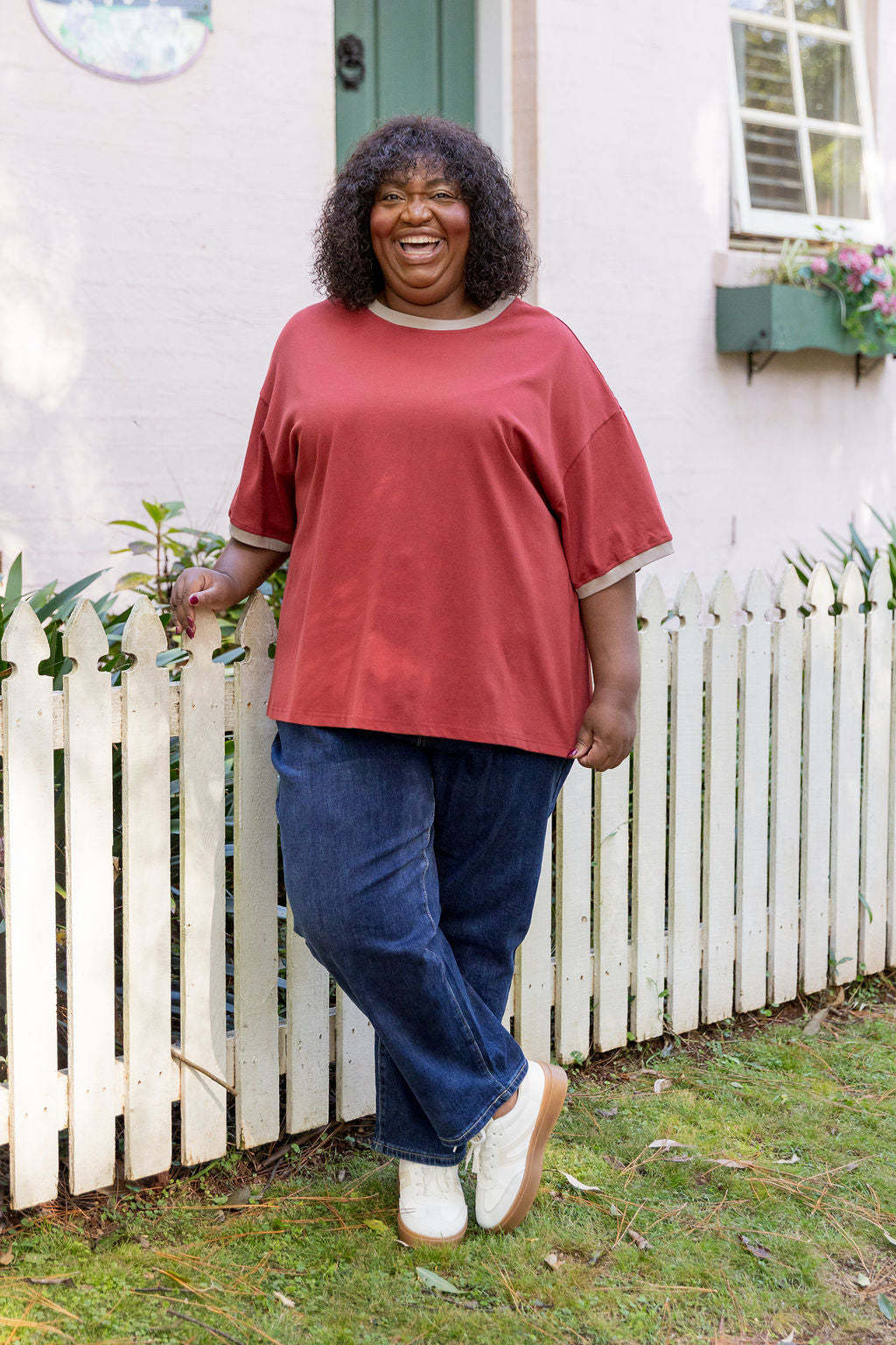 Nikita Heavyweight Cotton Tee in Wine/Oat Contrast