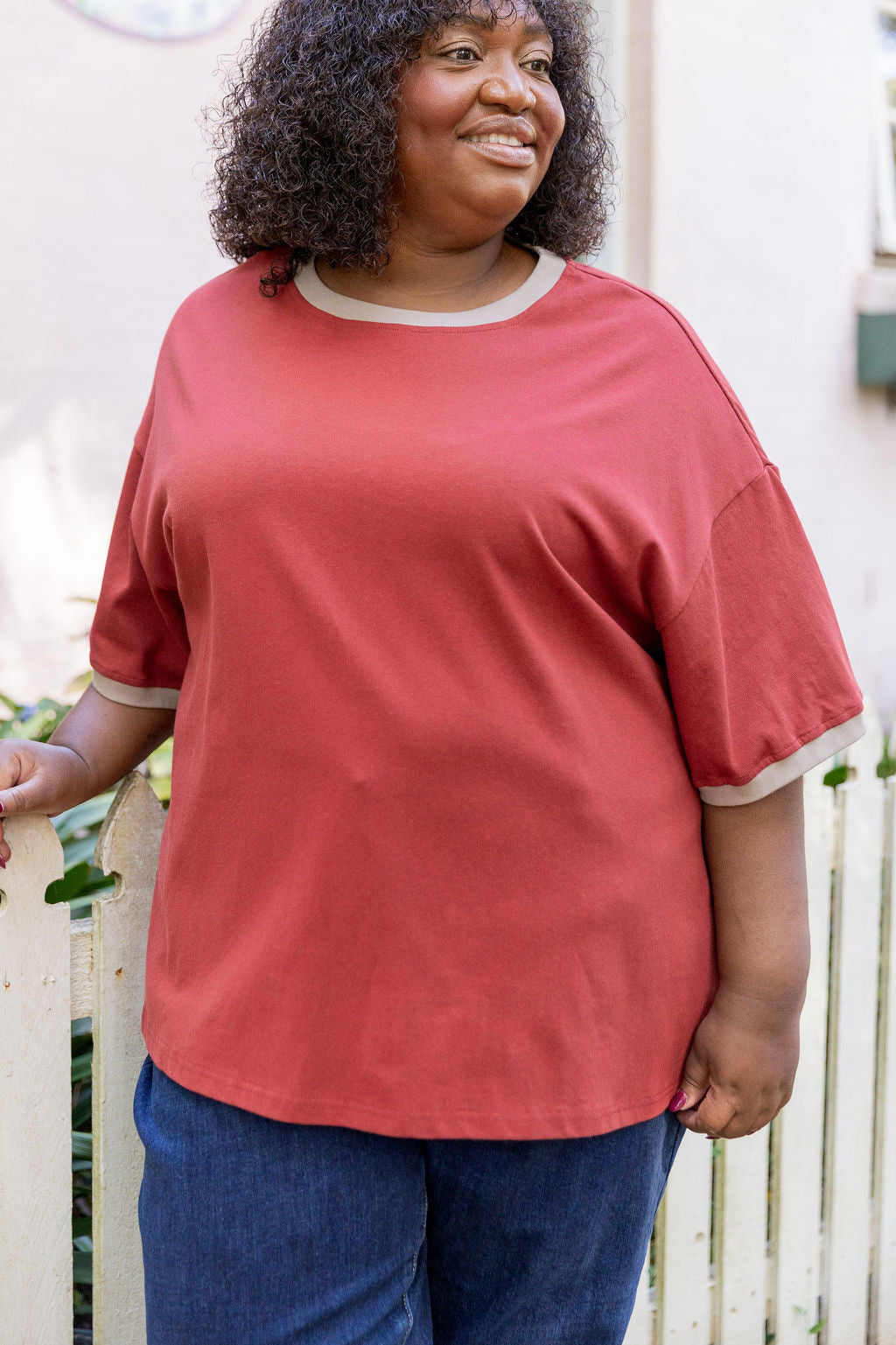 Nikita Heavyweight Cotton Tee in Wine/Oat Contrast