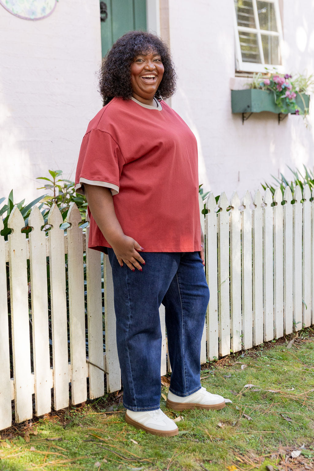 Nikita Heavyweight Cotton Tee in Wine/Oat Contrast