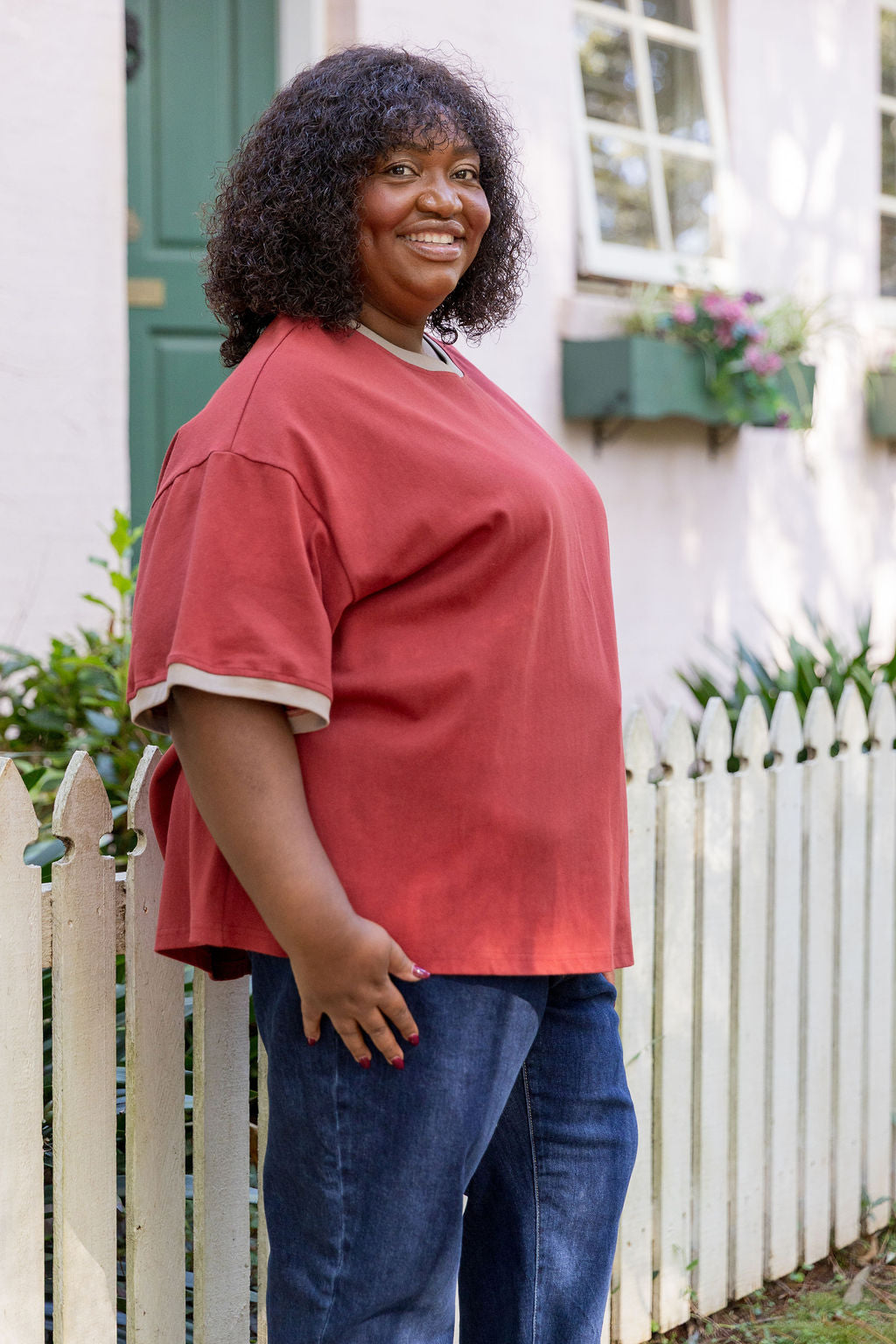 Nikita Heavyweight Cotton Tee in Wine/Oat Contrast