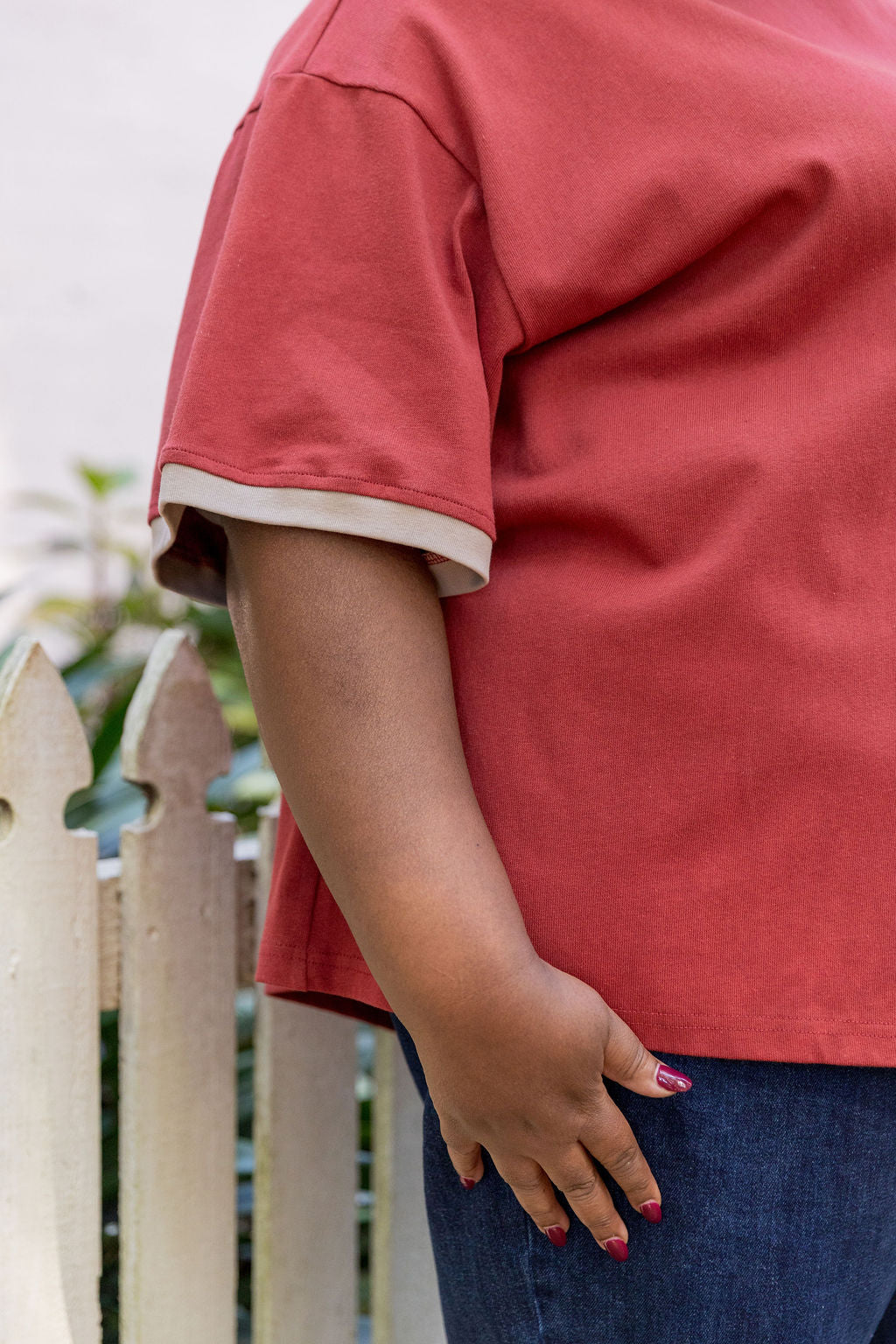 Nikita Heavyweight Cotton Tee in Wine/Oat Contrast