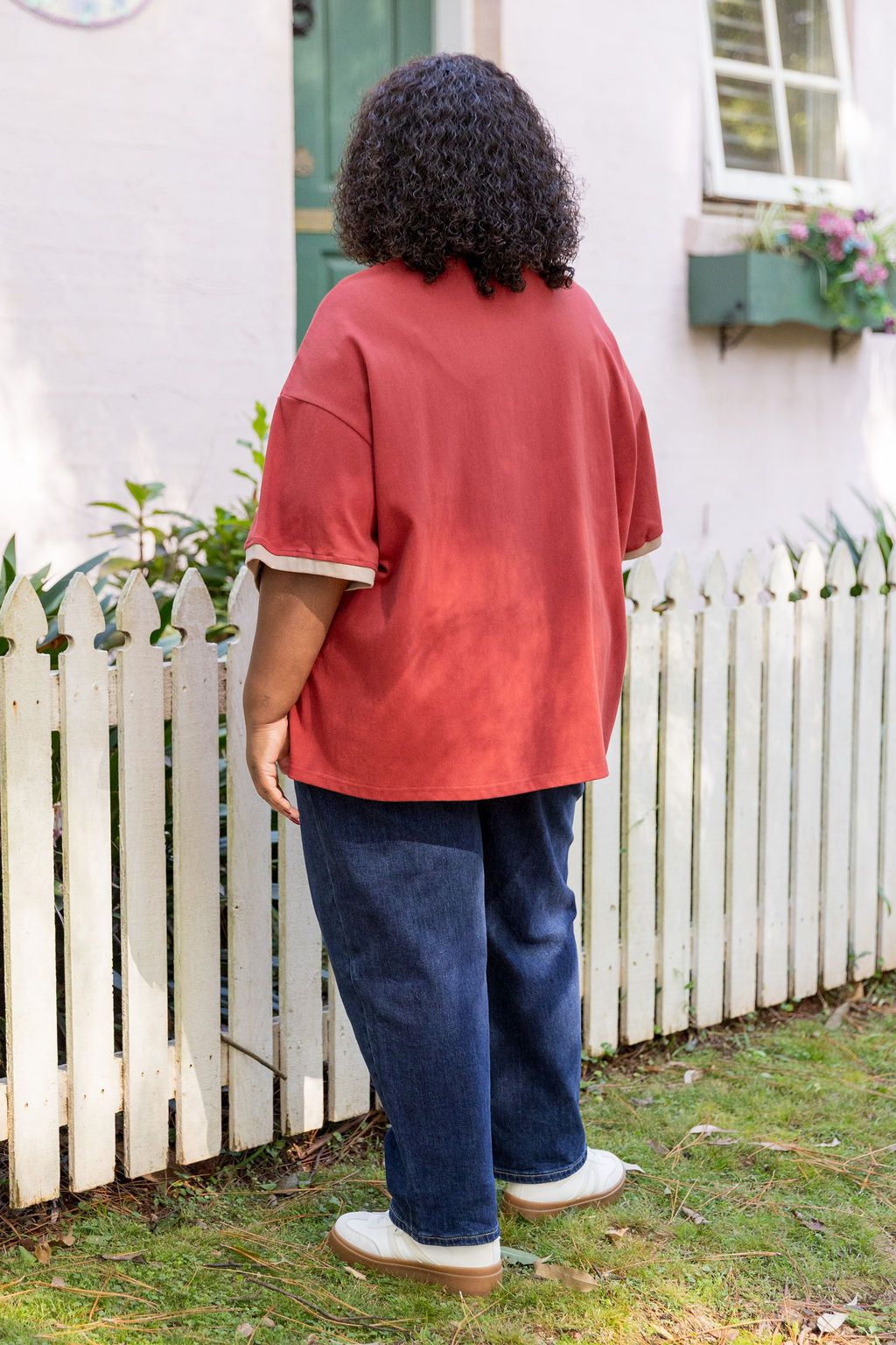 Nikita Heavyweight Cotton Tee in Wine/Oat Contrast