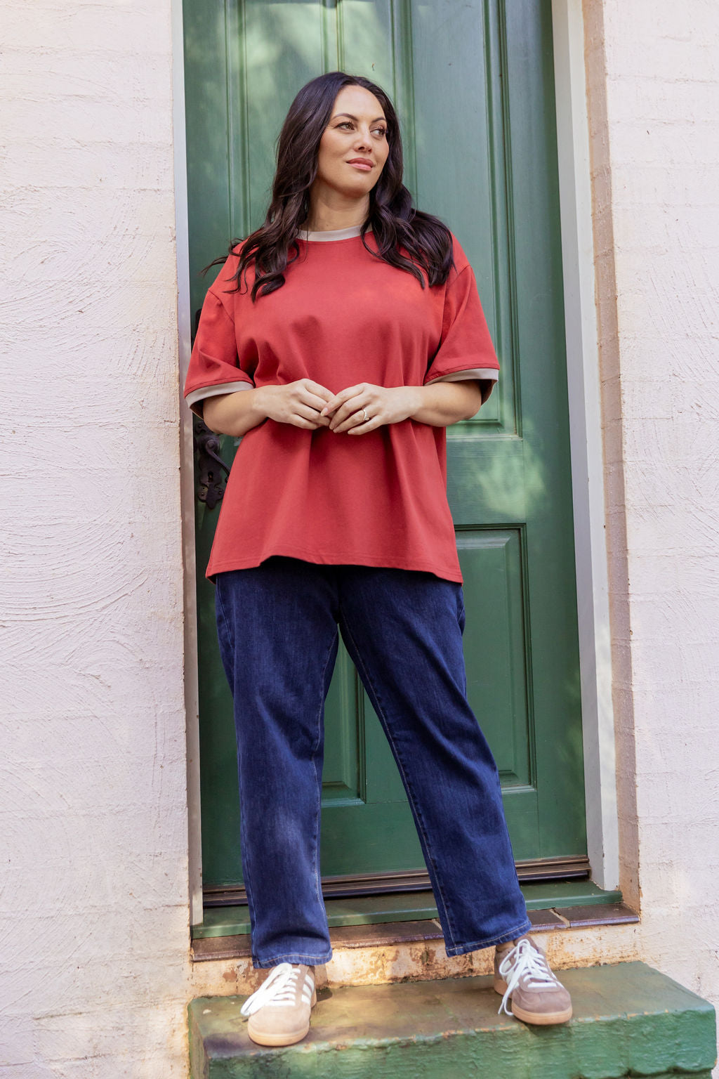 Nikita Heavyweight Cotton Tee in Wine/Oat Contrast